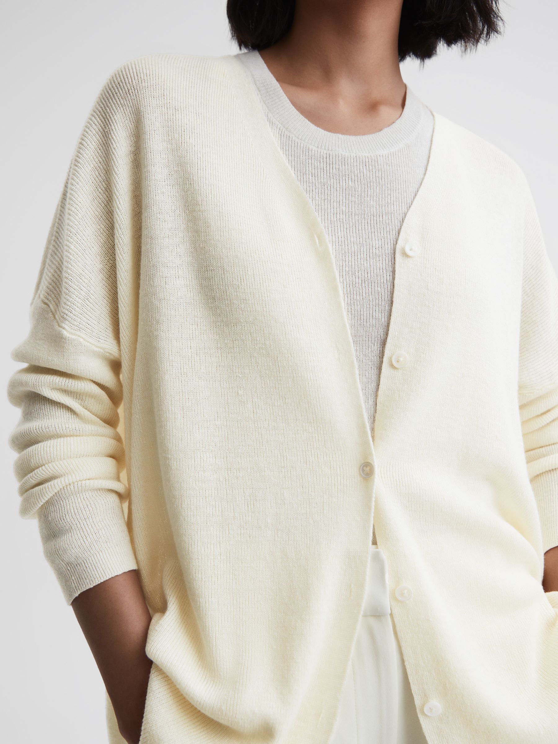 Linen Wool Cardigan in Cream - Image 3 of 5