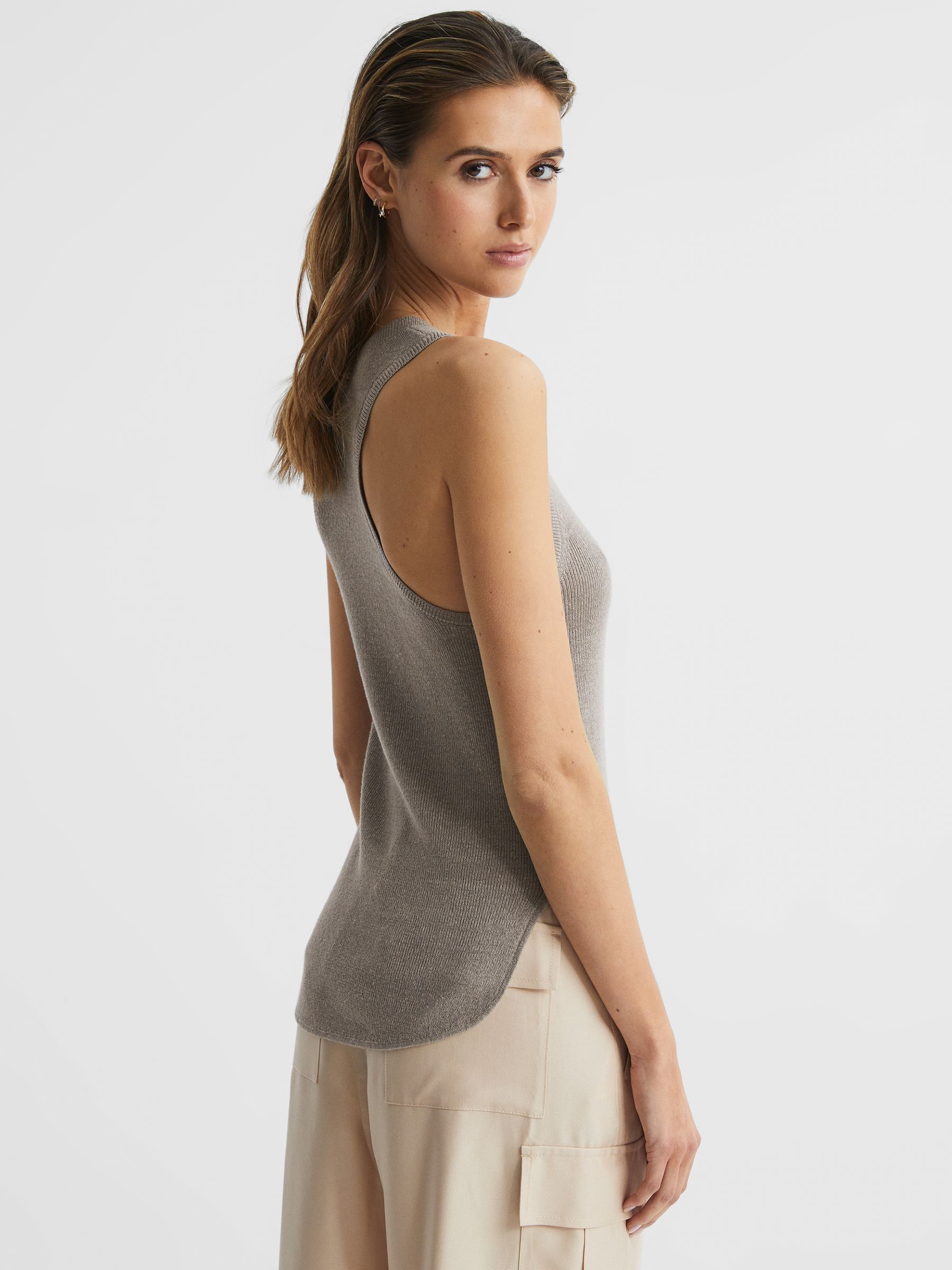 Knitted Linen Vest in Mushroom - Image 5 of 7