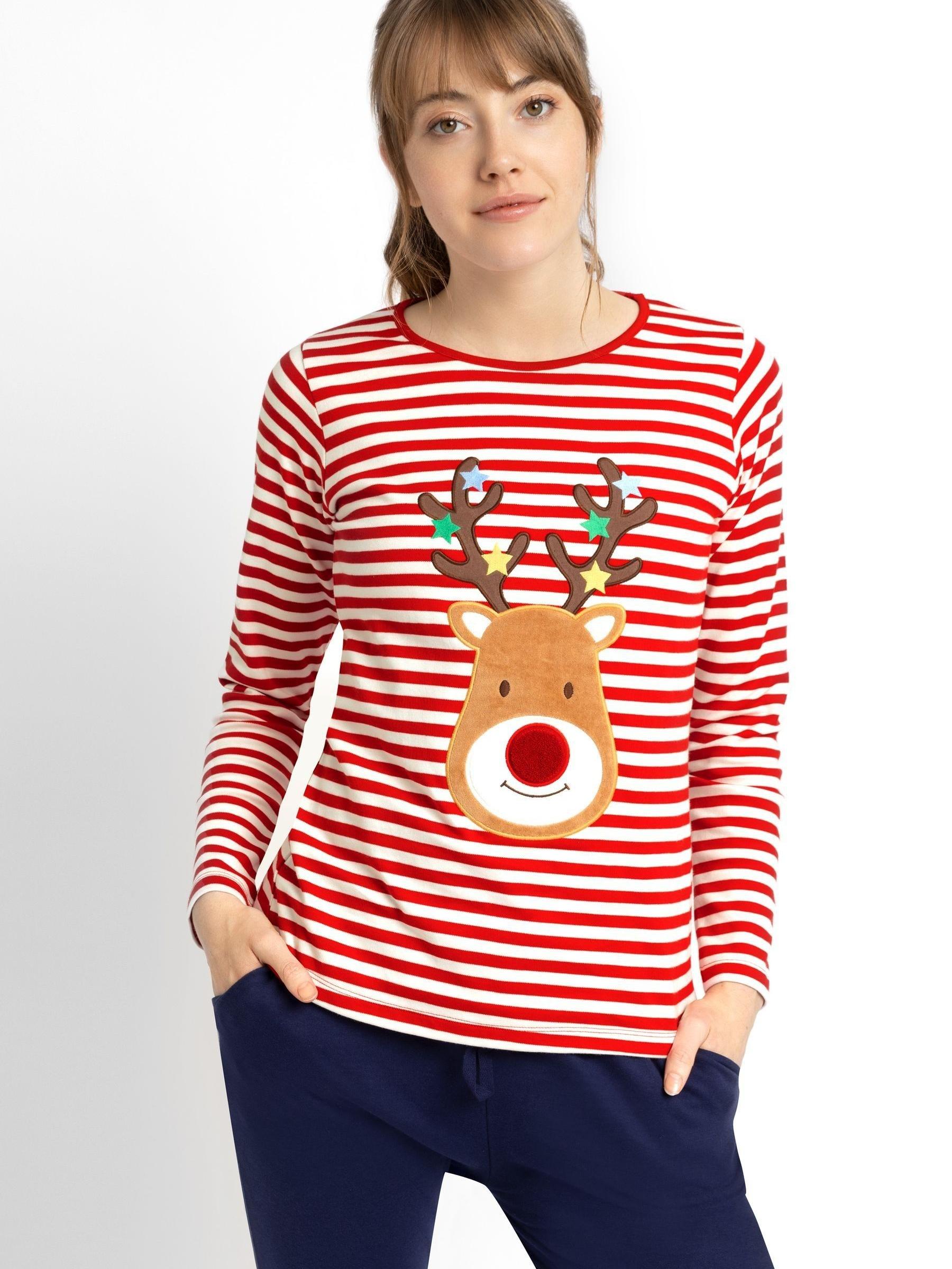Red Women's Reindeer Pyjama Set - Image 3 of 5