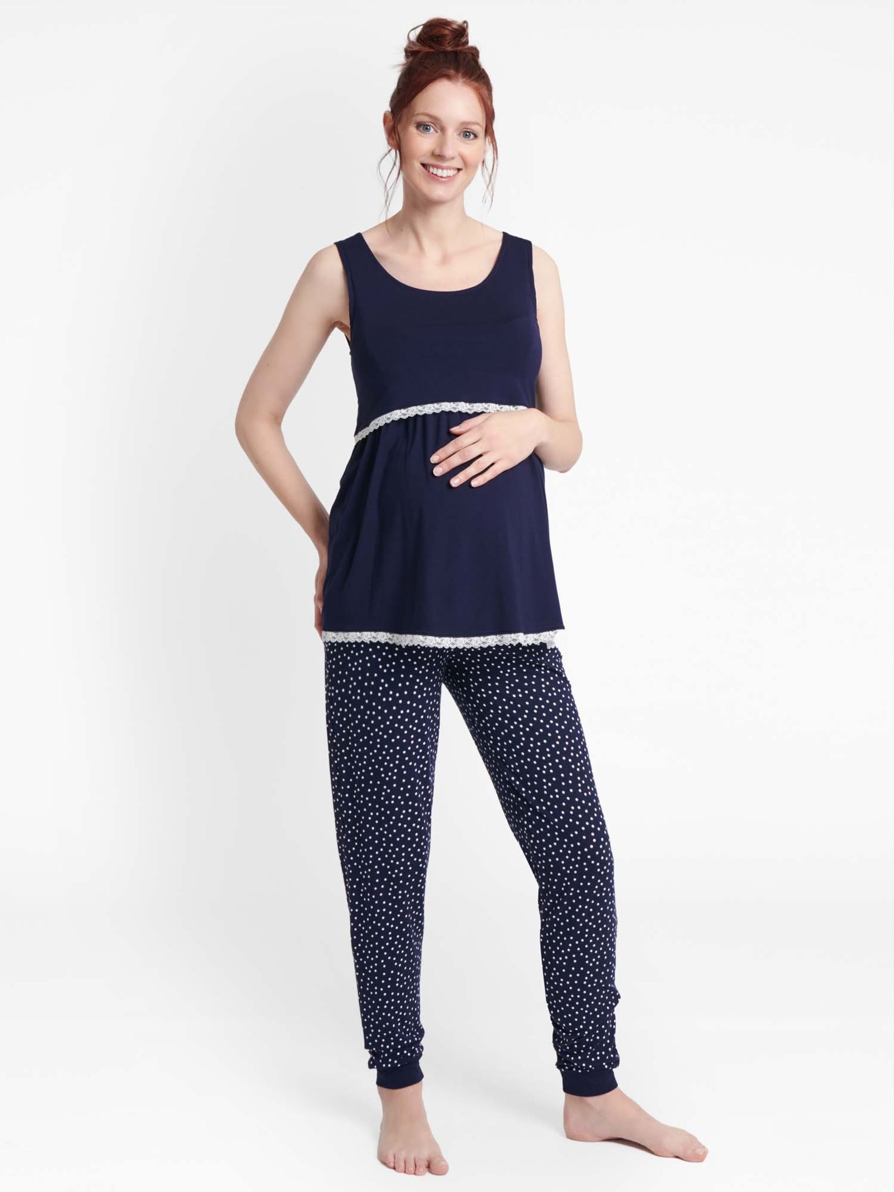 Maternity & Nursing Pyjama Set in Navy Spot - Image 2 of 3