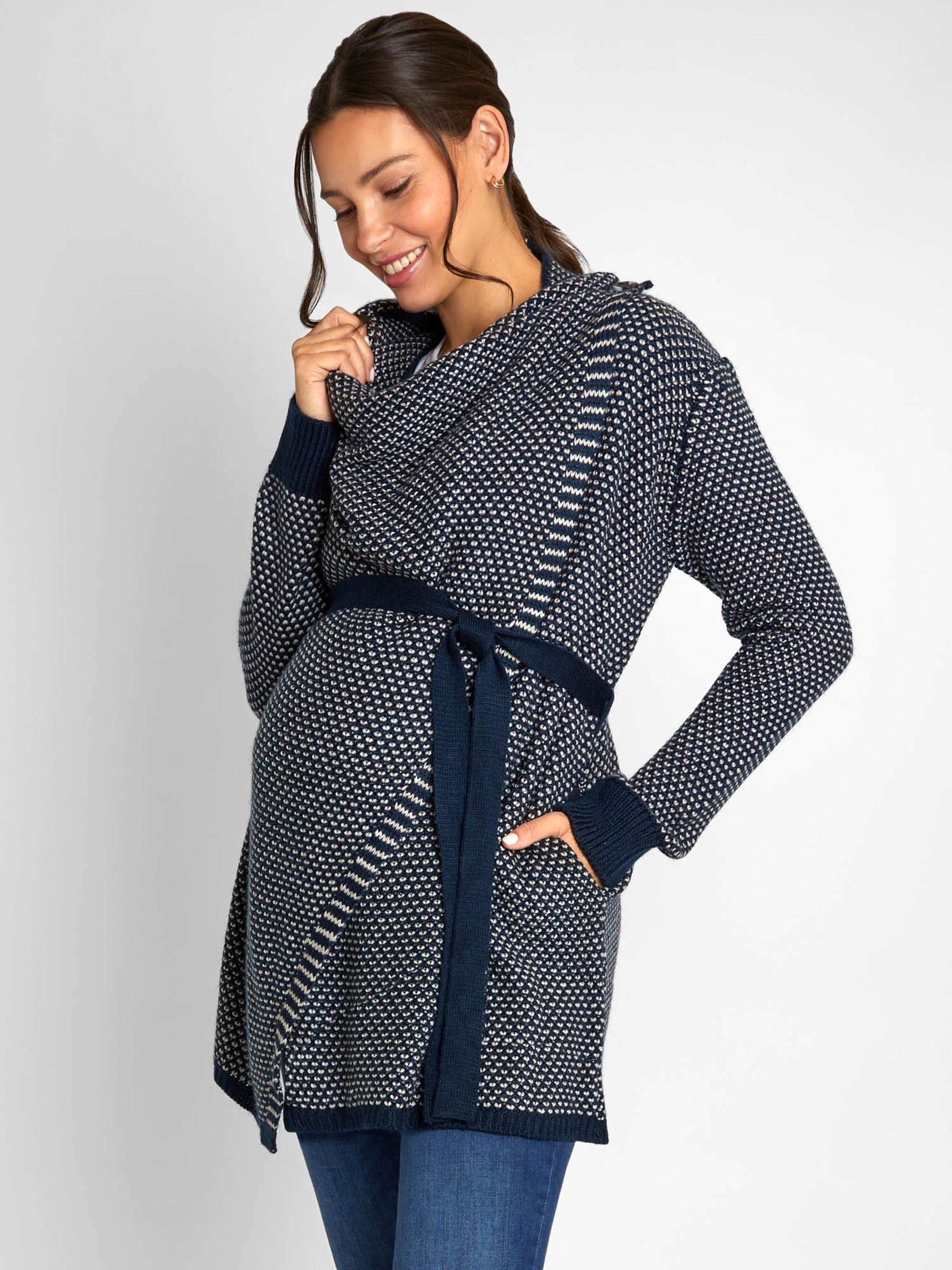 Navy Blue Drape Maternity & Nursing Cardigan - Image 1 of 4