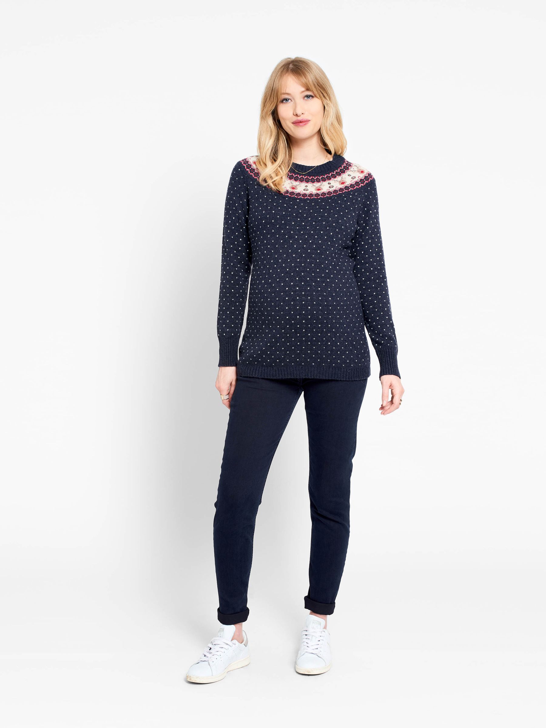 Navy Maternity Reindeer Cashmere Mix Fair Isle Pattern Jumper - Image 1 of 3