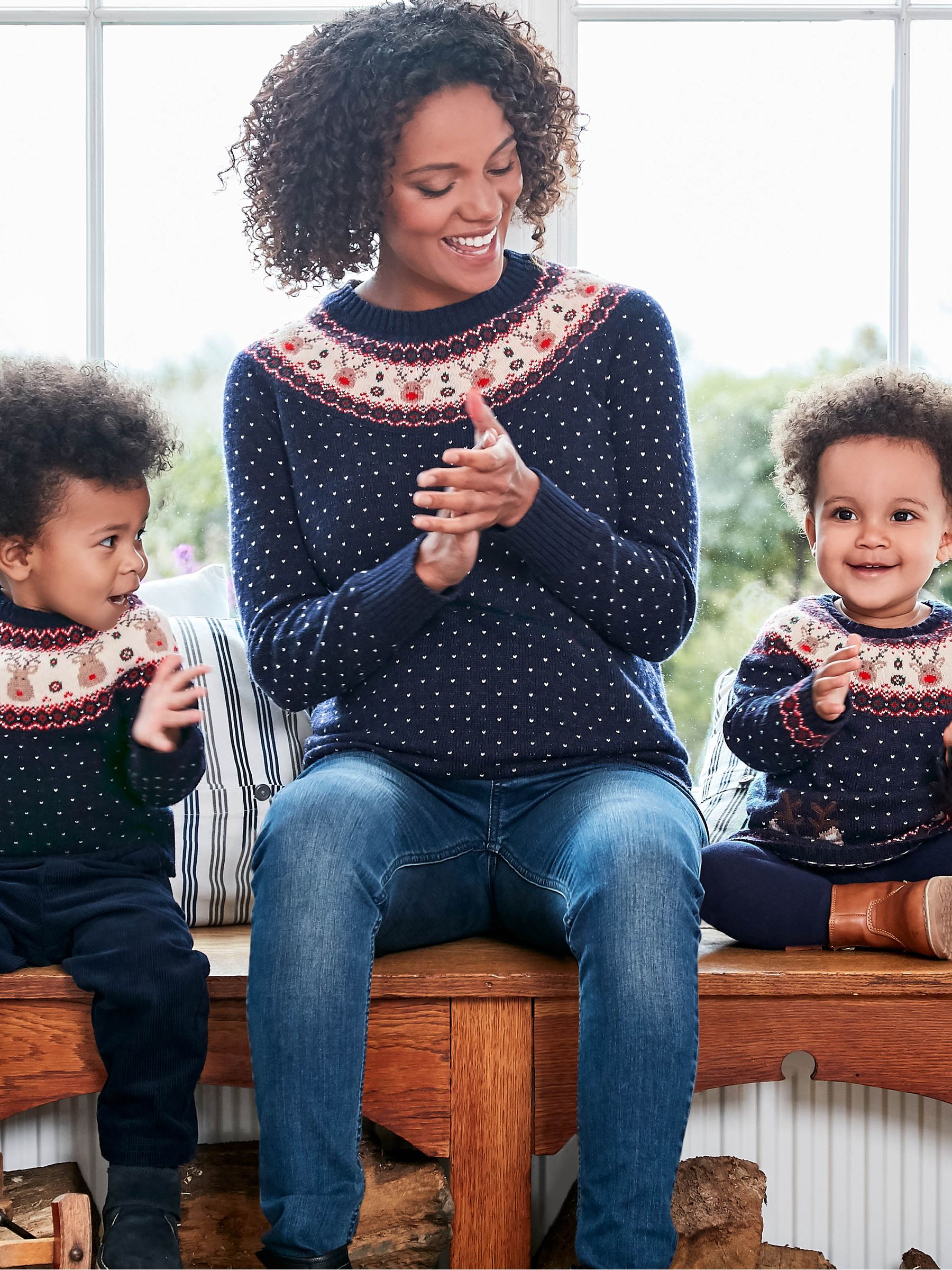 Navy Maternity Reindeer Cashmere Mix Fair Isle Pattern Jumper - Image 2 of 3