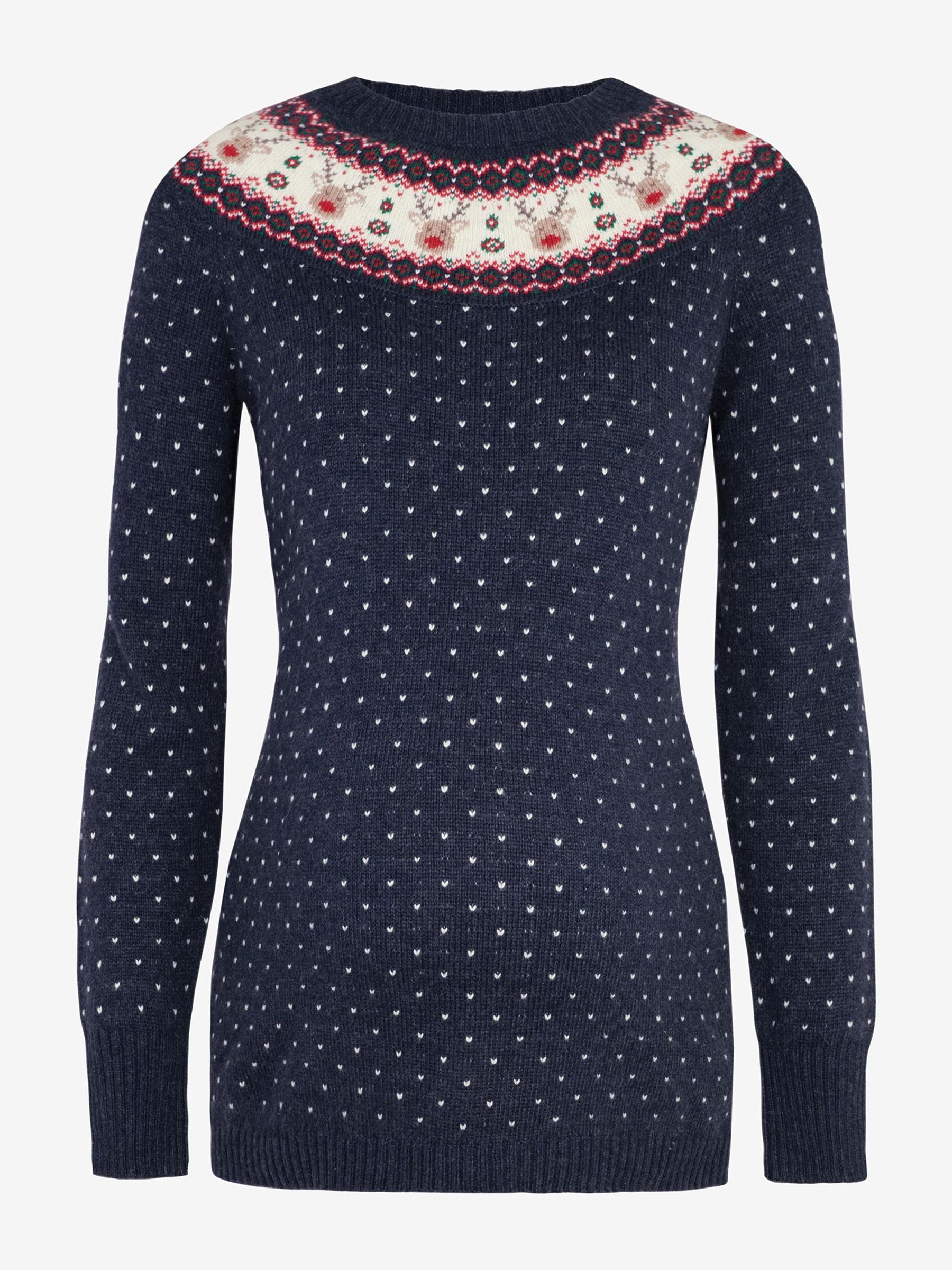 Navy Maternity Reindeer Cashmere Mix Fair Isle Pattern Jumper - Image 3 of 3