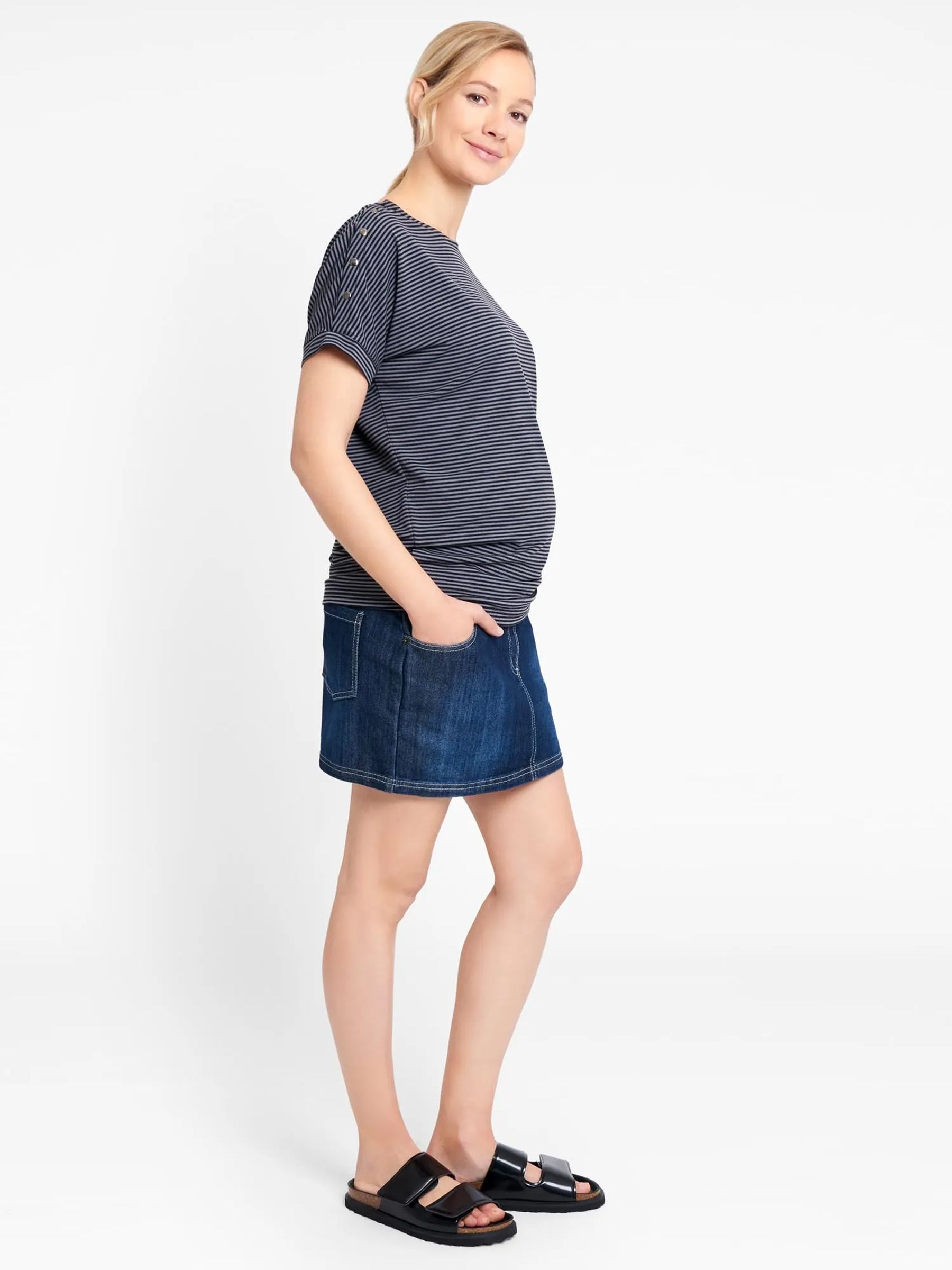 Dark Wash Maternity Denim Mini Skirt - Image 1 of 4
