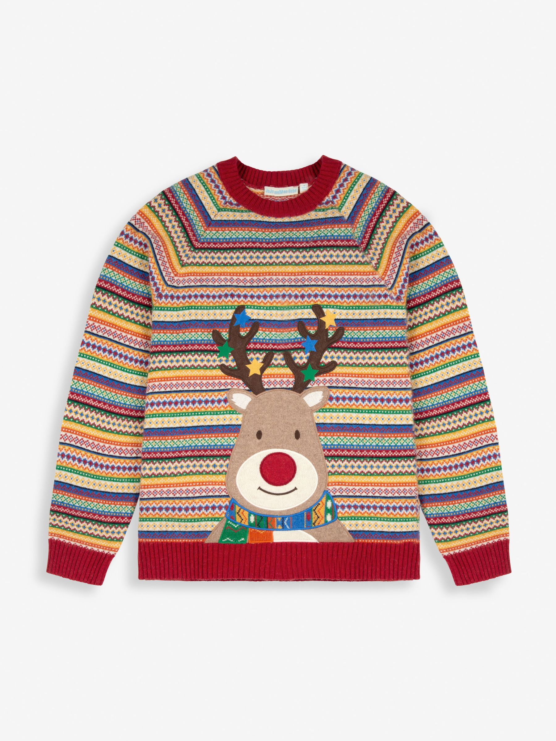 Multi Mens Reindeer Appliqué Fair Isle Pattern Jumper - Image 3 of 4