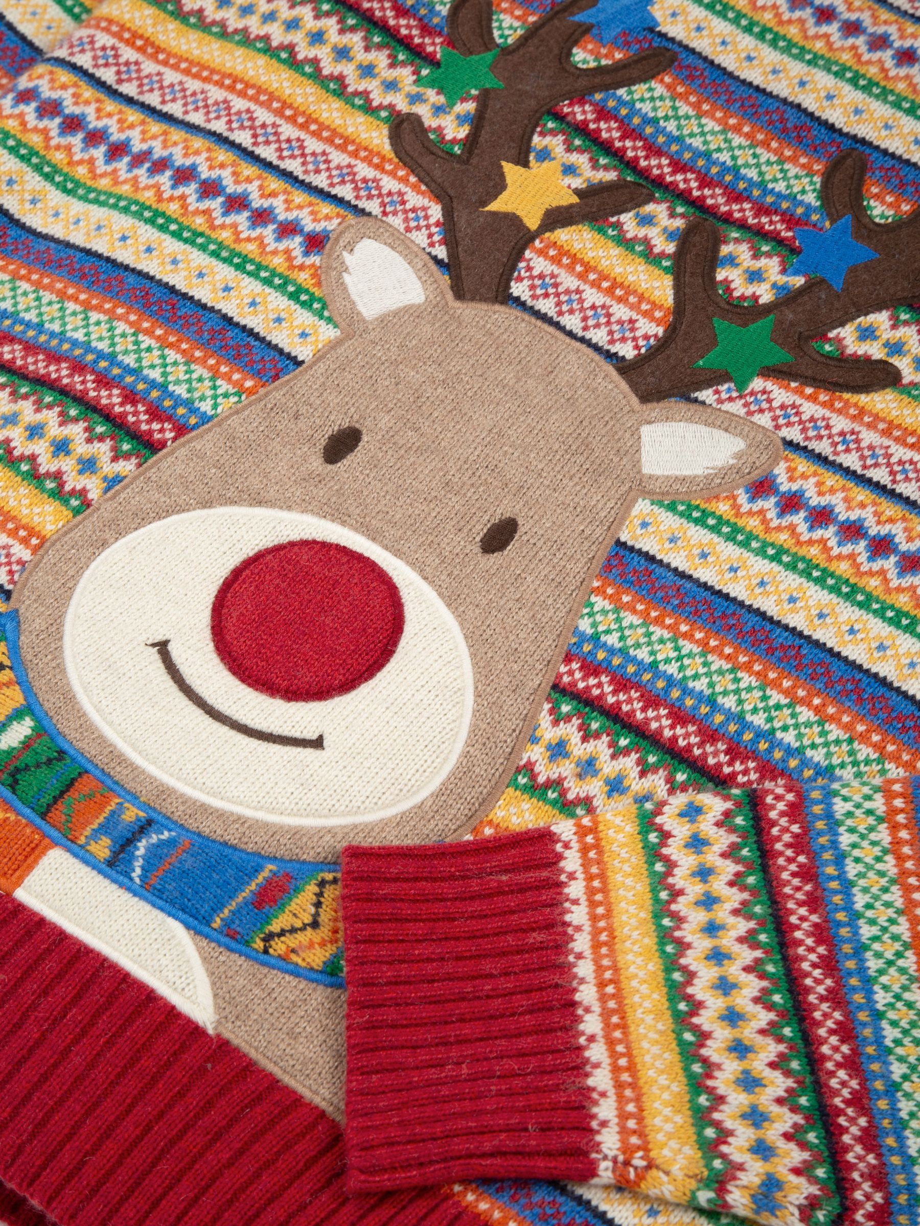 Multi Mens Reindeer Appliqué Fair Isle Pattern Jumper - Image 4 of 4