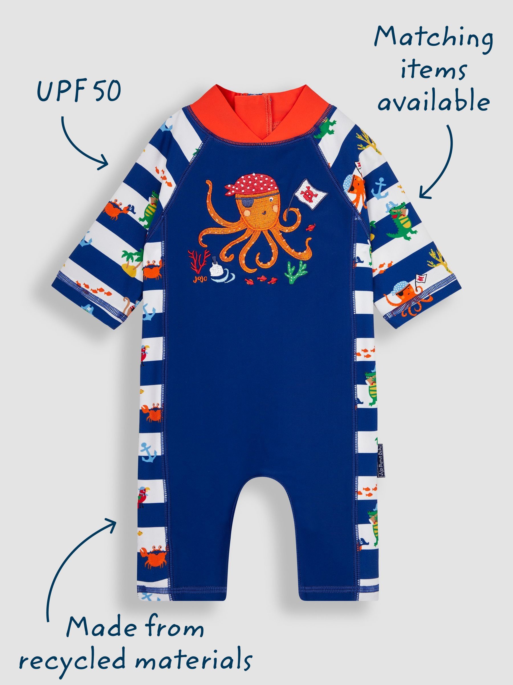Navy Blue Pirate UPF 50 1-Piece Sun Protection Suit - Image 3 of 6
