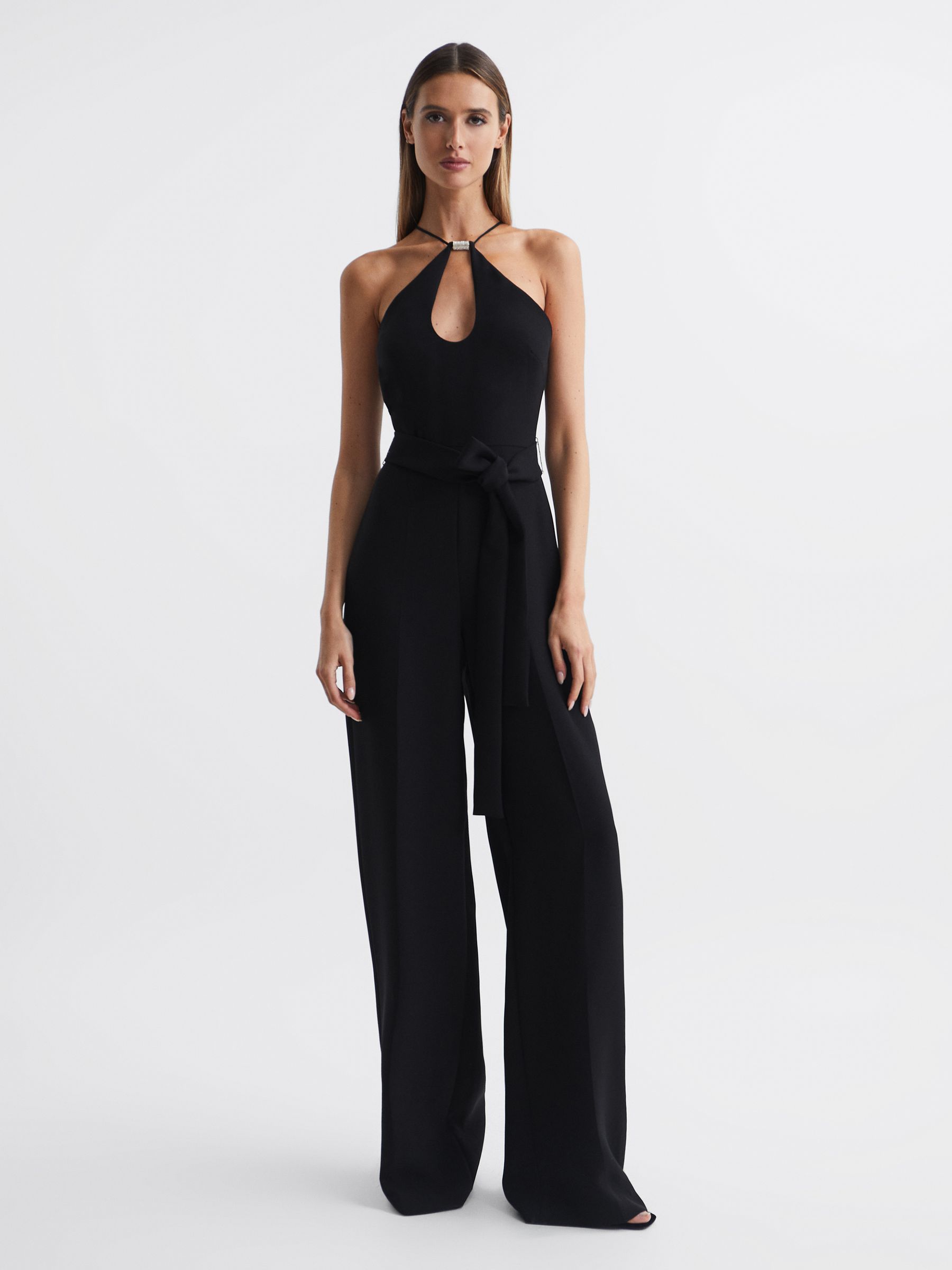 Halston Halter Neck Wide Leg Jumpsuit in Black - Image 1 of 10