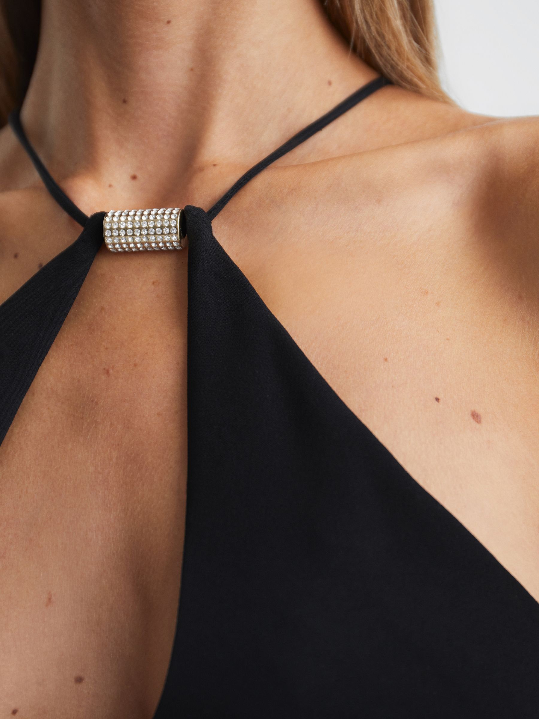 Halston Halter Neck Wide Leg Jumpsuit in Black - Image 4 of 10