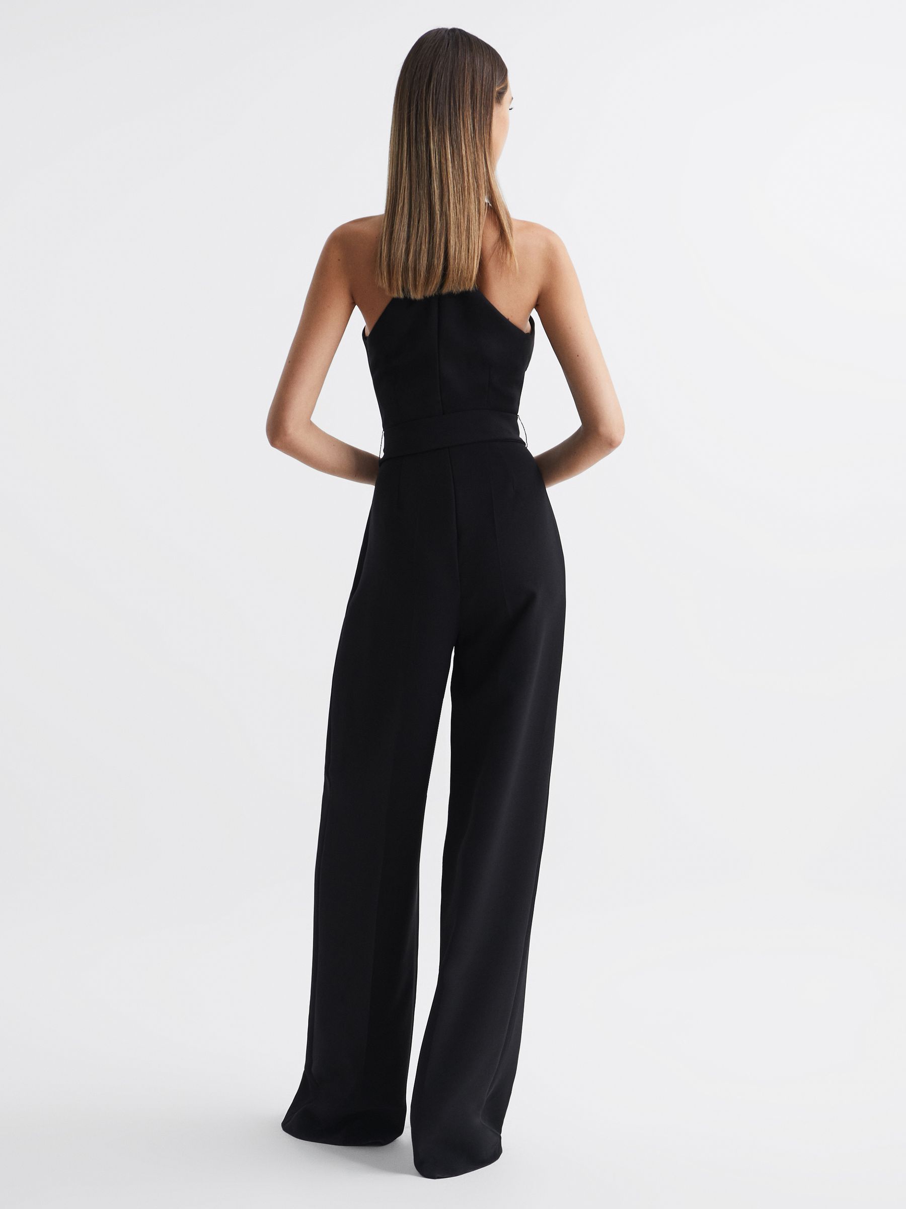 Halston Halter Neck Wide Leg Jumpsuit in Black - Image 5 of 10