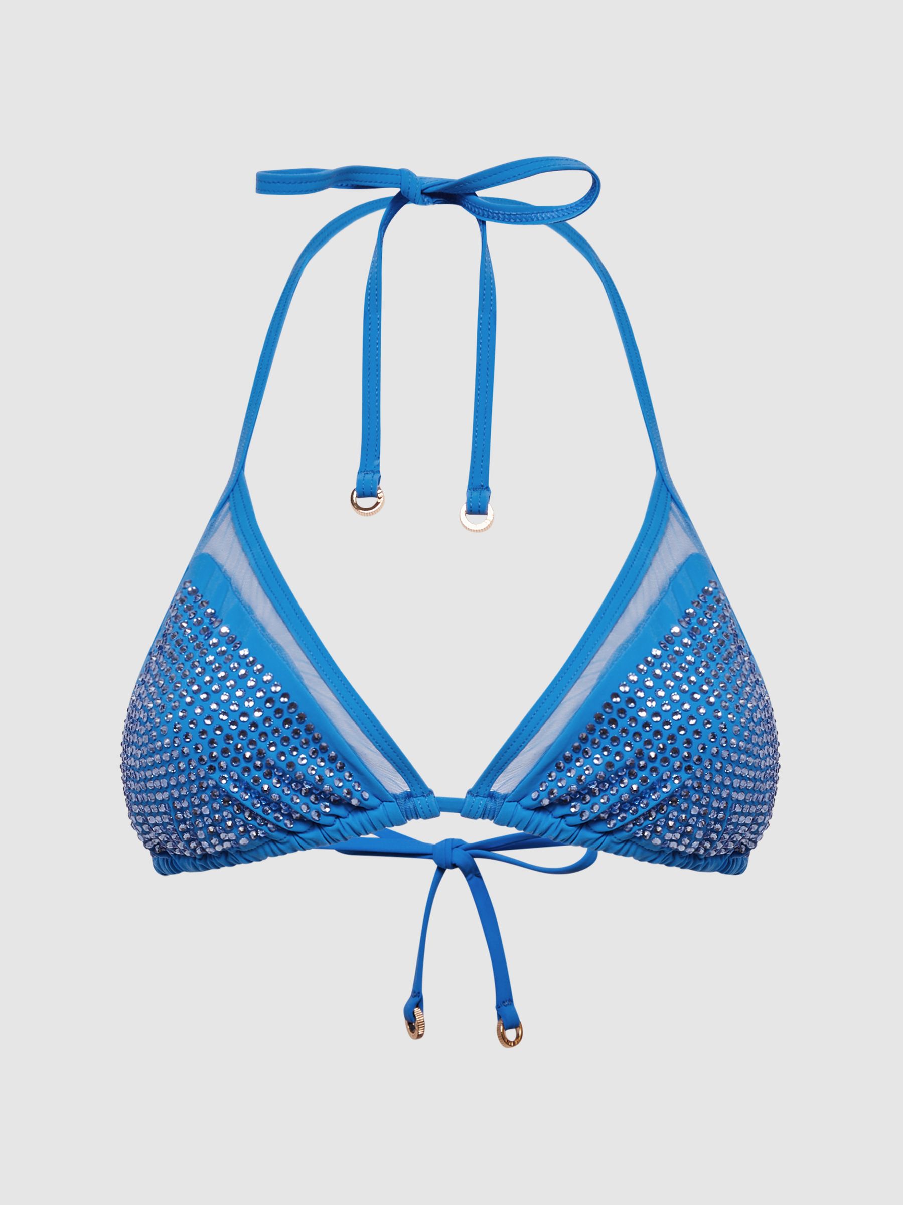 Embellished Halter Bikini Top in Blue - Image 2 of 5