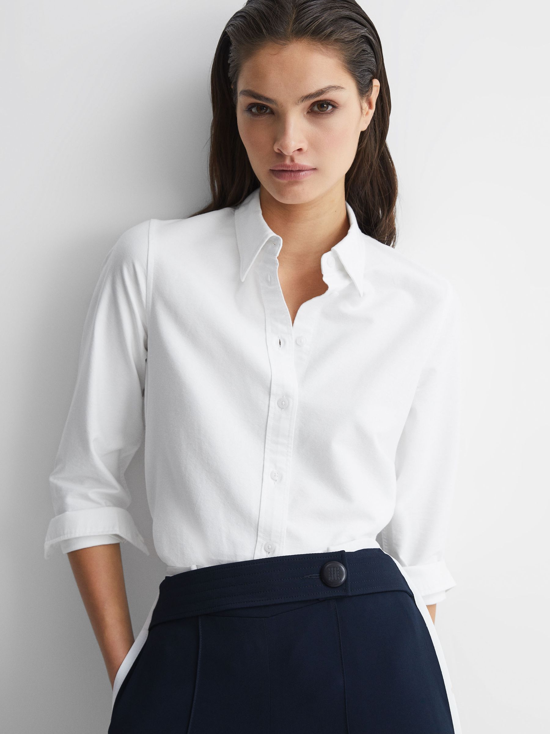Fitted Oxford Shirt in White - Image 1 of 5