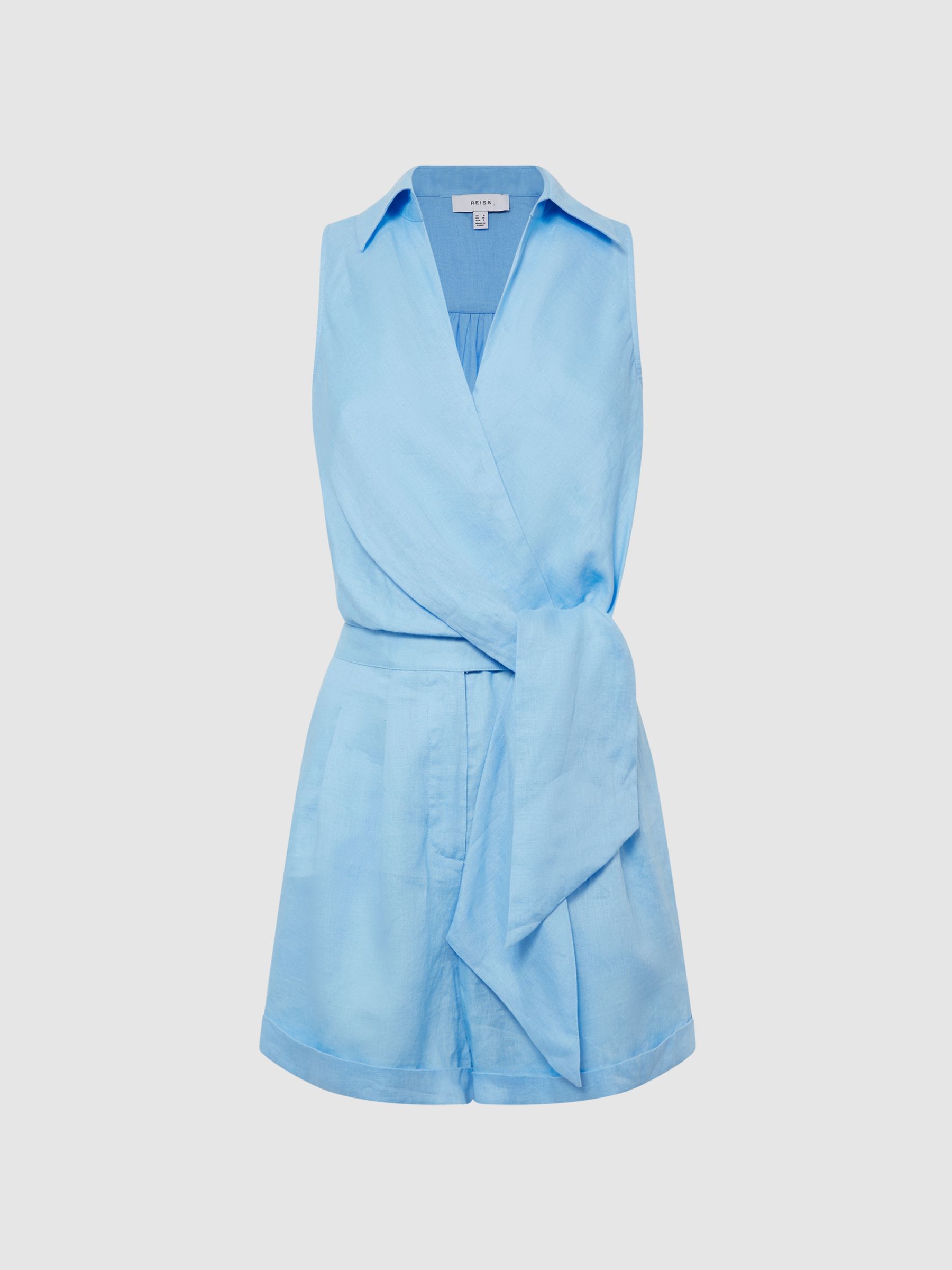 Sleeveless Linen Playsuit in Blue - Image 2 of 7