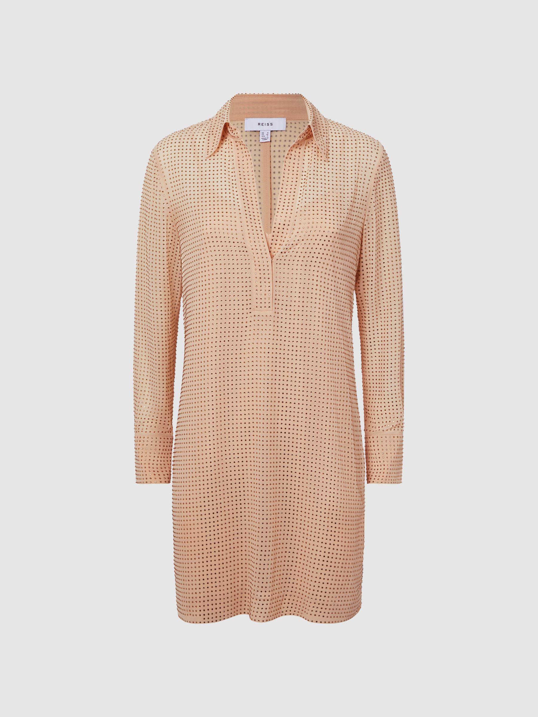 Embellished Mini Shirt Dress in Nude - Image 2 of 6