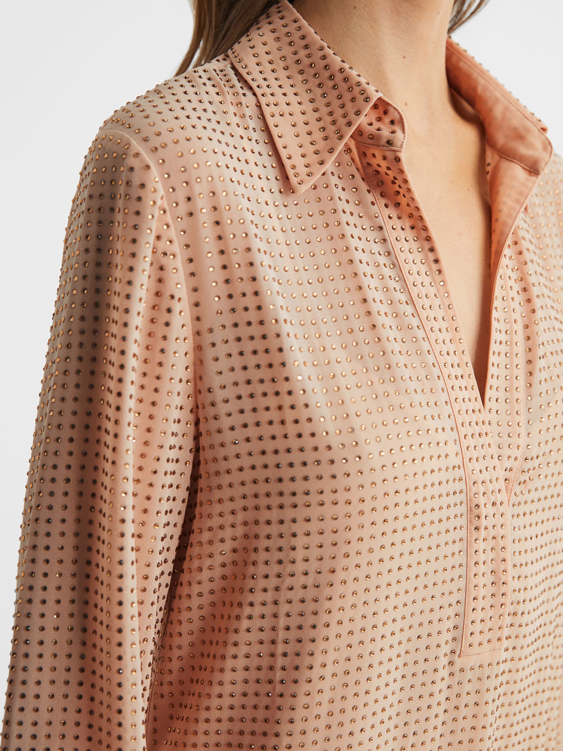 Embellished Mini Shirt Dress in Nude - Image 4 of 6