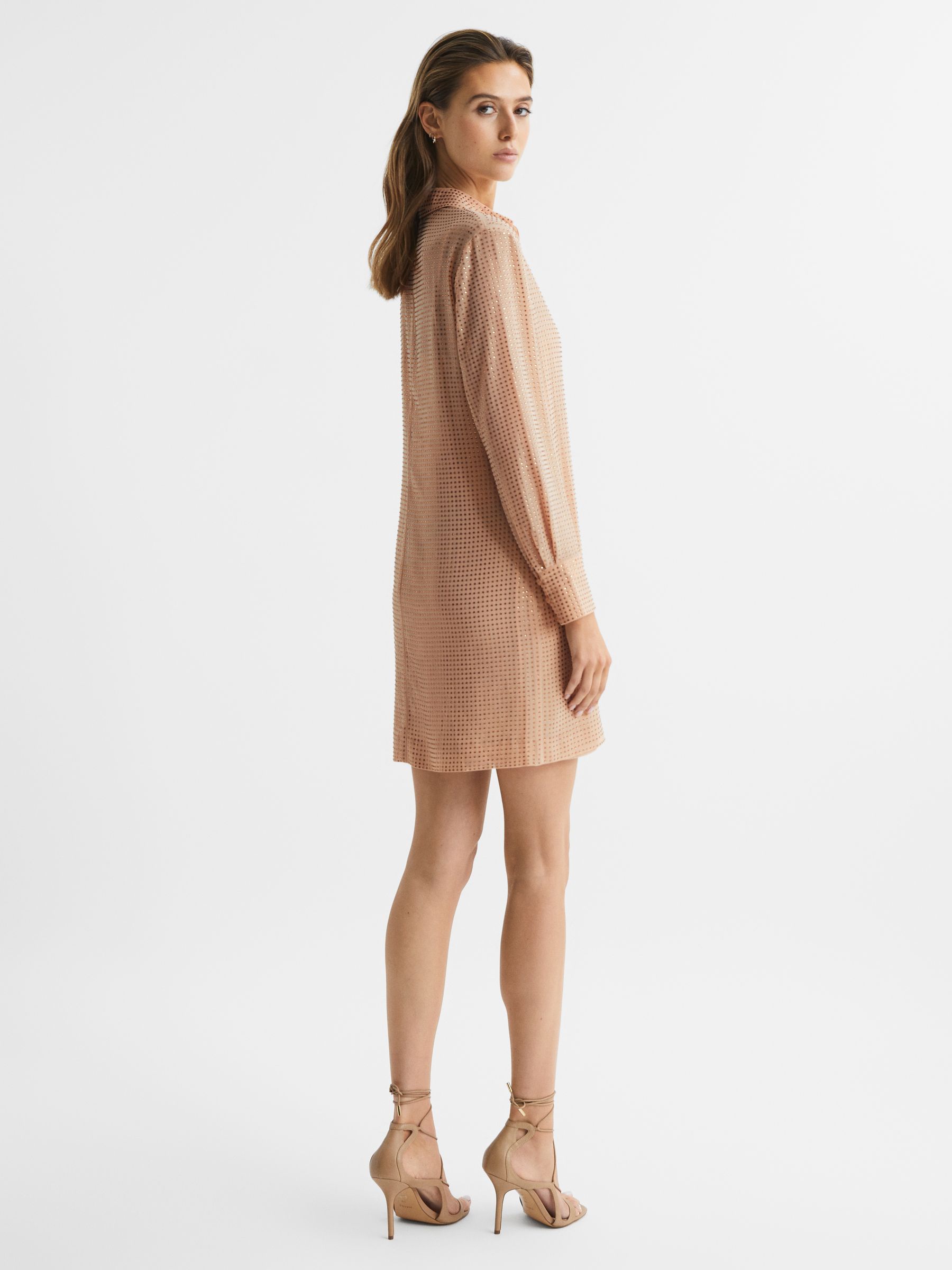 Embellished Mini Shirt Dress in Nude - Image 5 of 6