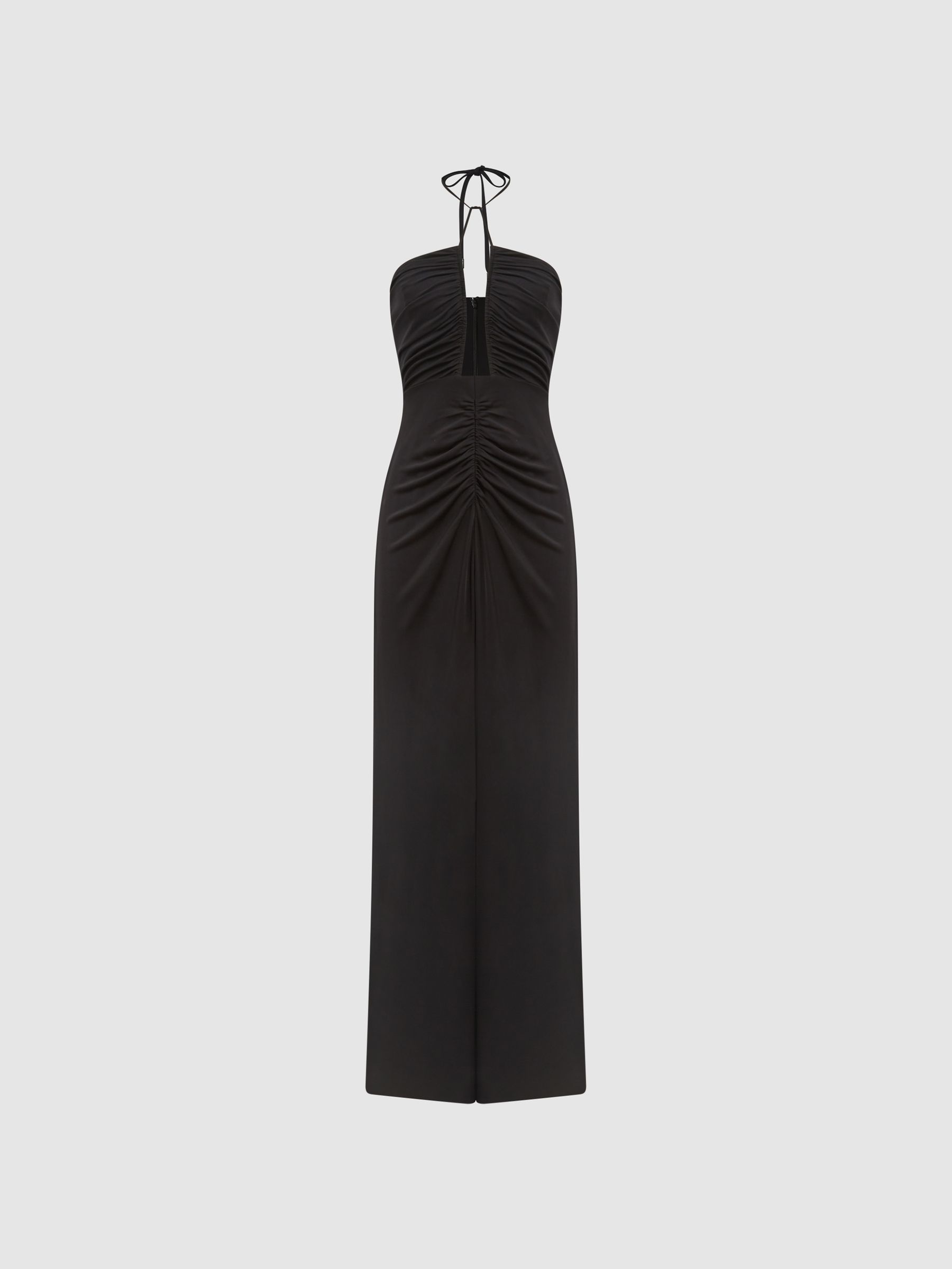 Reiss Plunge Halter Neck Maxi Dress in Black | REISS