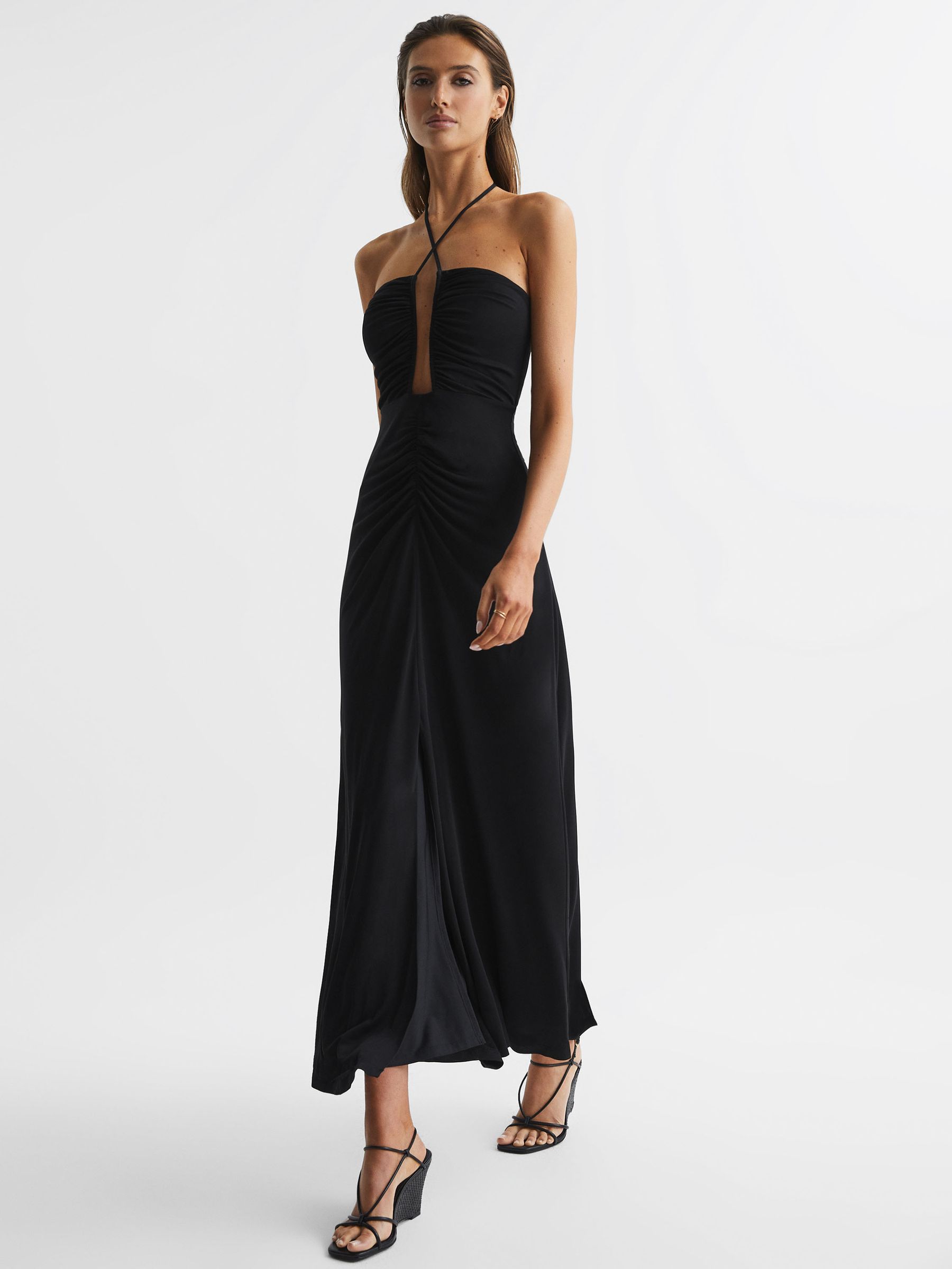 Plunge Halter Neck Maxi Dress in Black - Image 3 of 8 Plunge Halter Neck Maxi Dress in Black - Image 3 of 8