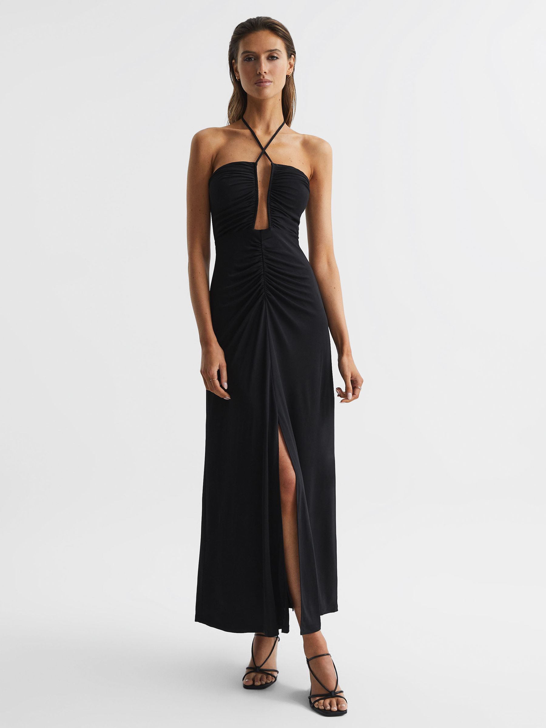 Plunge Halter Neck Maxi Dress in Black - Image 6 of 8 Plunge Halter Neck Maxi Dress in Black - Image 6 of 8