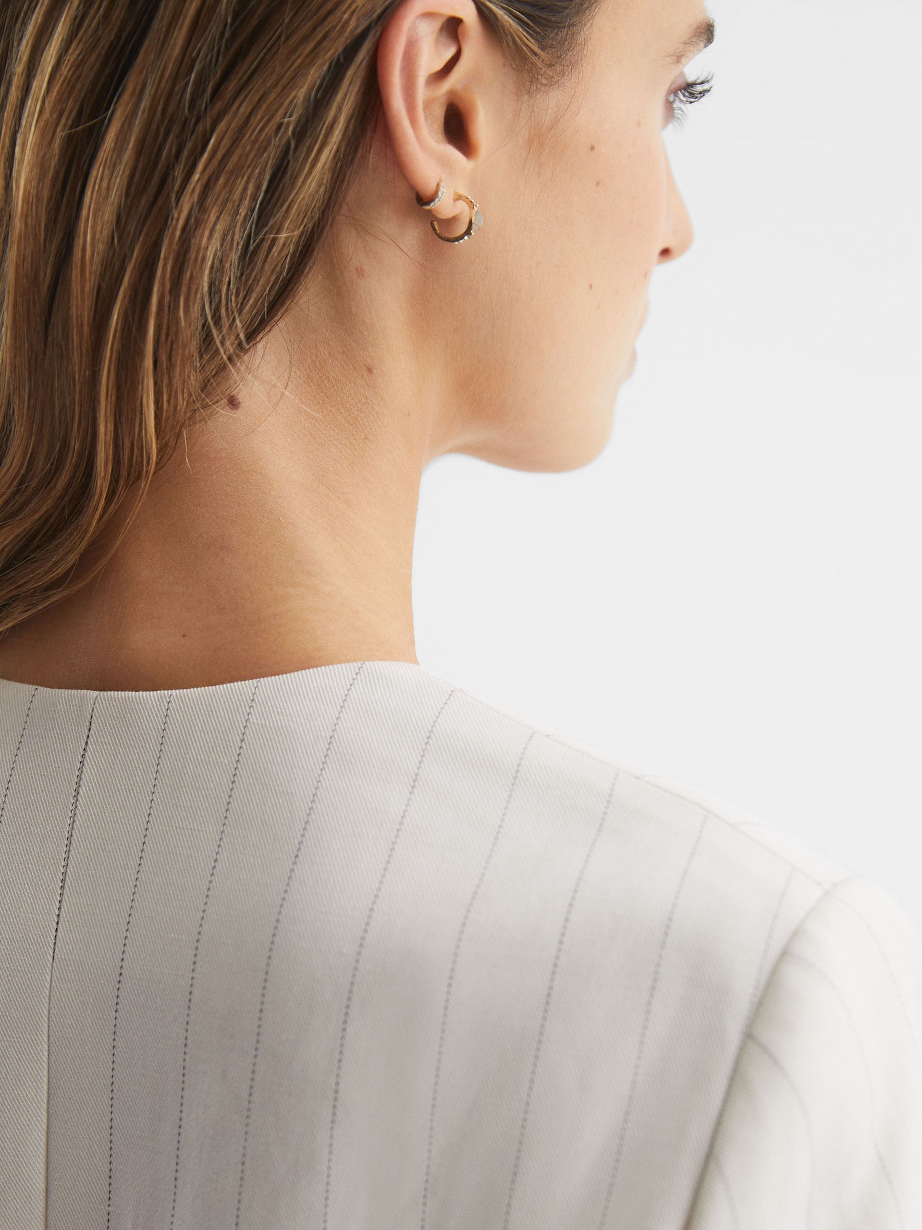 Collarless Pinstripe Blazer in White - Image 7 of 8