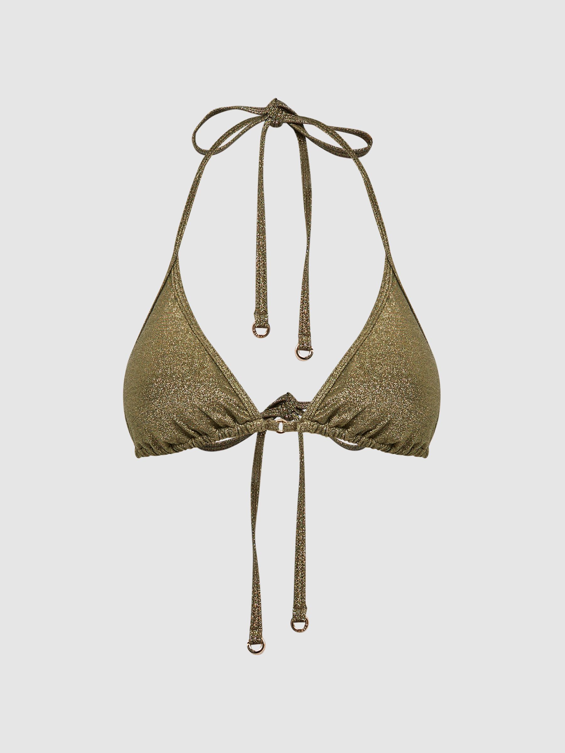 Metallic Halter Bikini Top in Gold - Image 2 of 6