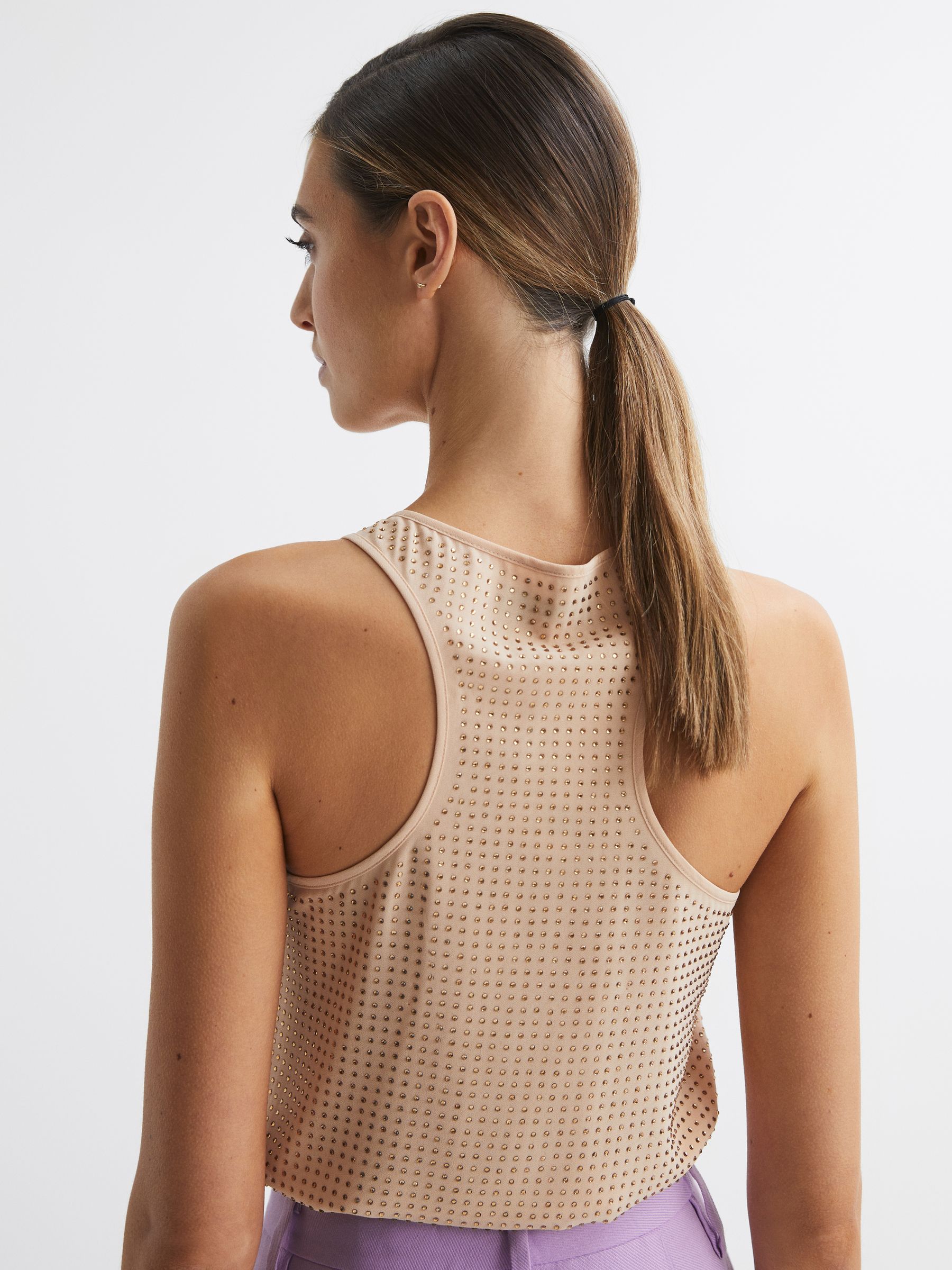 Embellished Scoop Neck Vest in Nude - Image 5 of 7