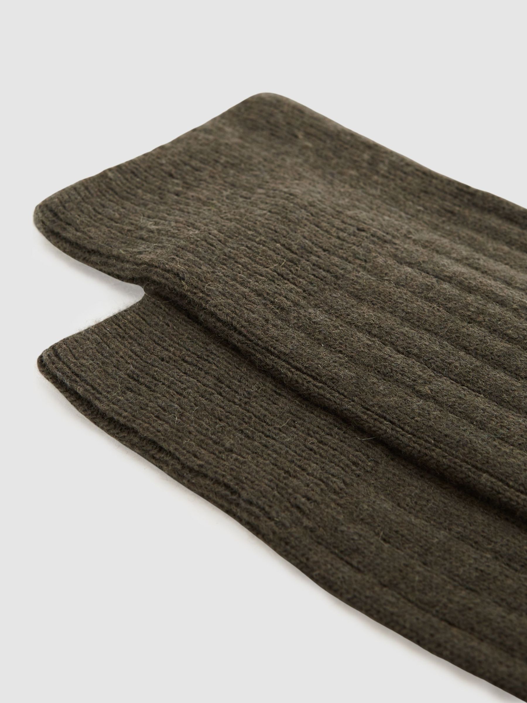 Wool-Cashmere Blend Ribbed Socks in Khaki - Image 2 of 3