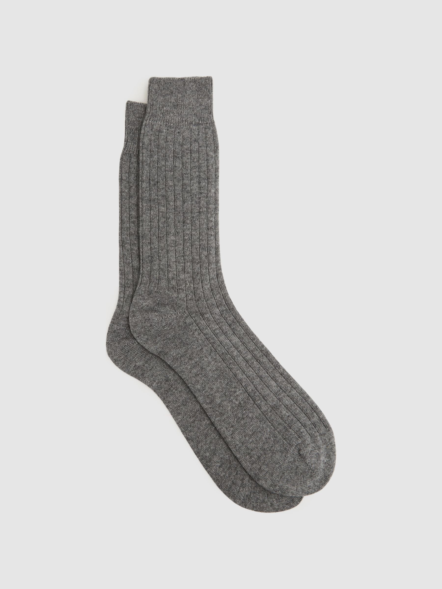 Wool-Cashmere Blend Ribbed Socks in Soft Grey - Image 1 of 3