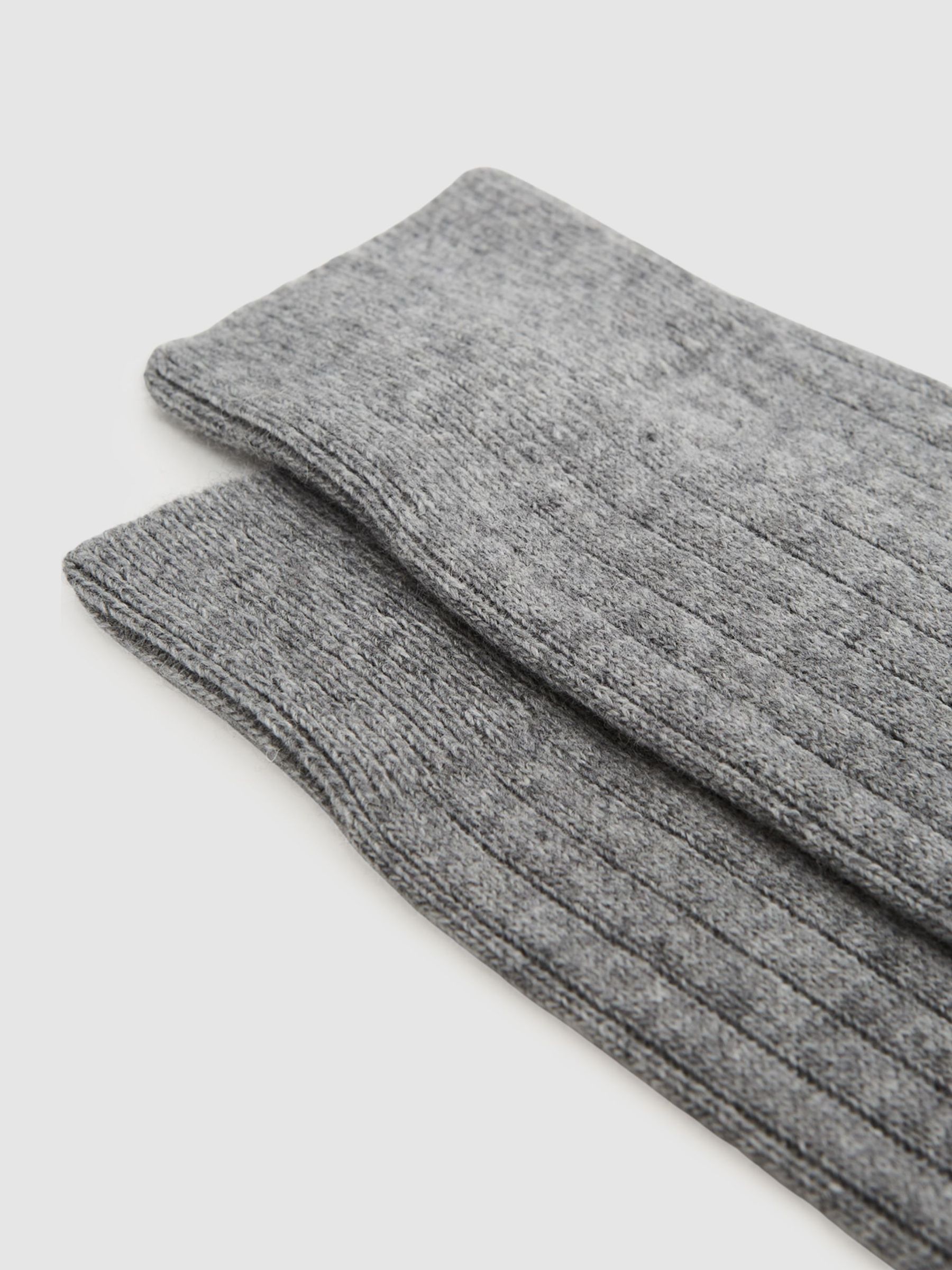 Wool-Cashmere Blend Ribbed Socks in Soft Grey - Image 2 of 3