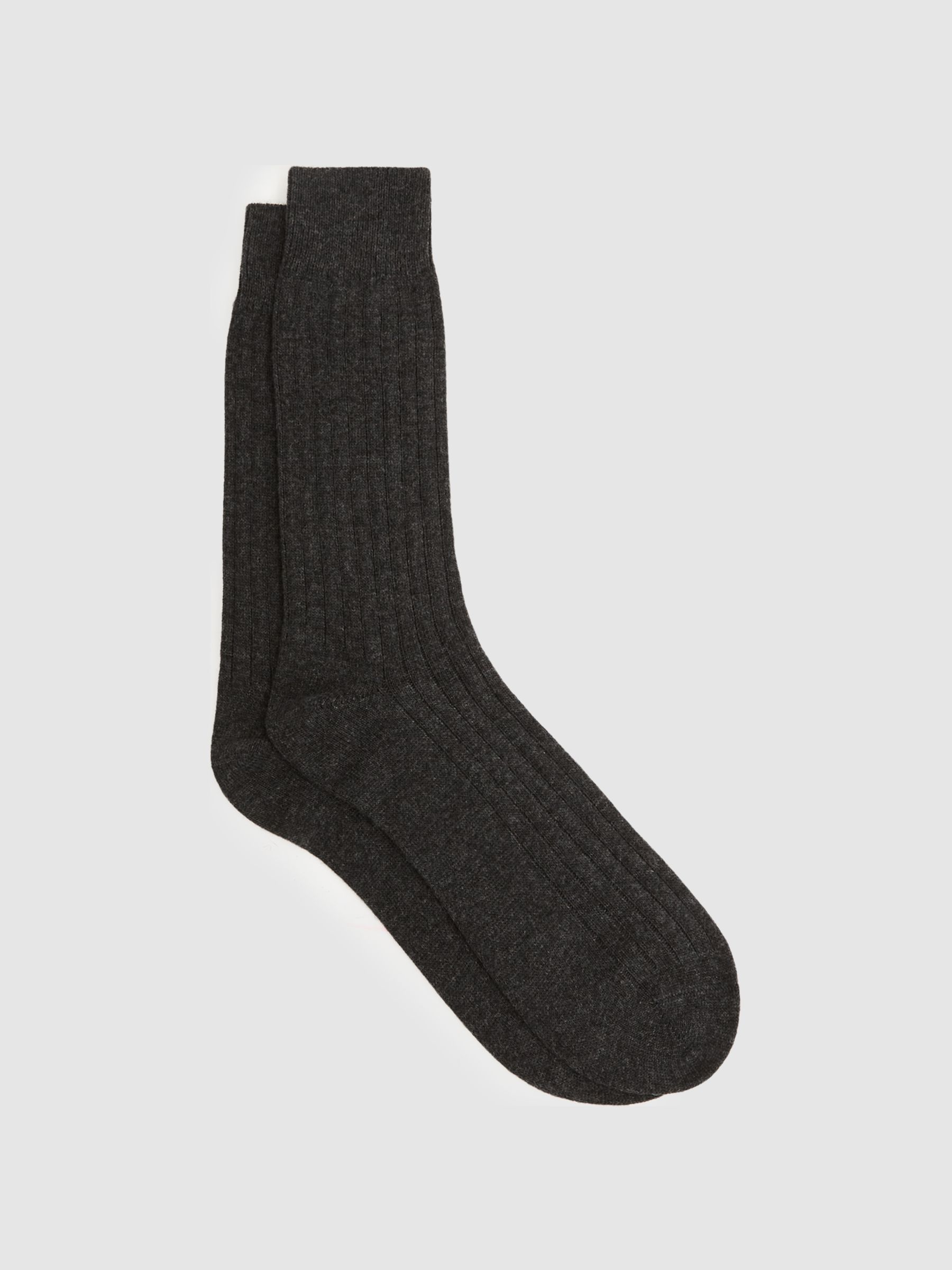 Wool-Cashmere Blend Ribbed Socks in Charcoal - Image 1 of 3