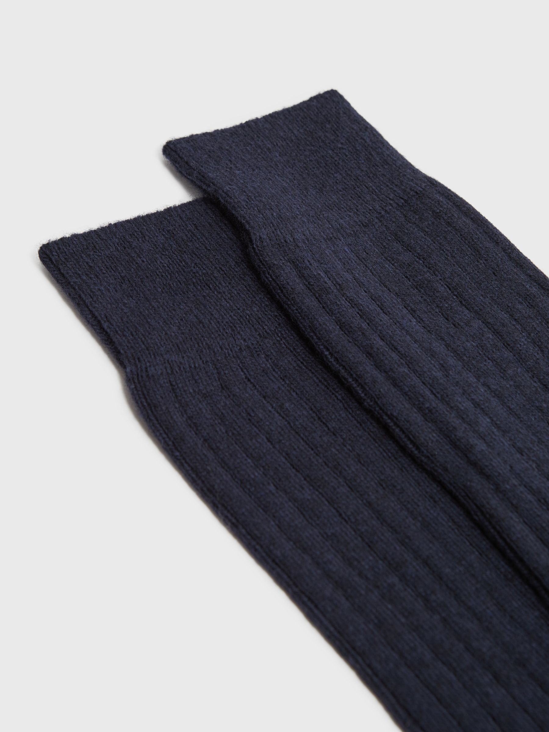 Wool-Cashmere Blend Ribbed Socks in Navy - Image 2 of 3