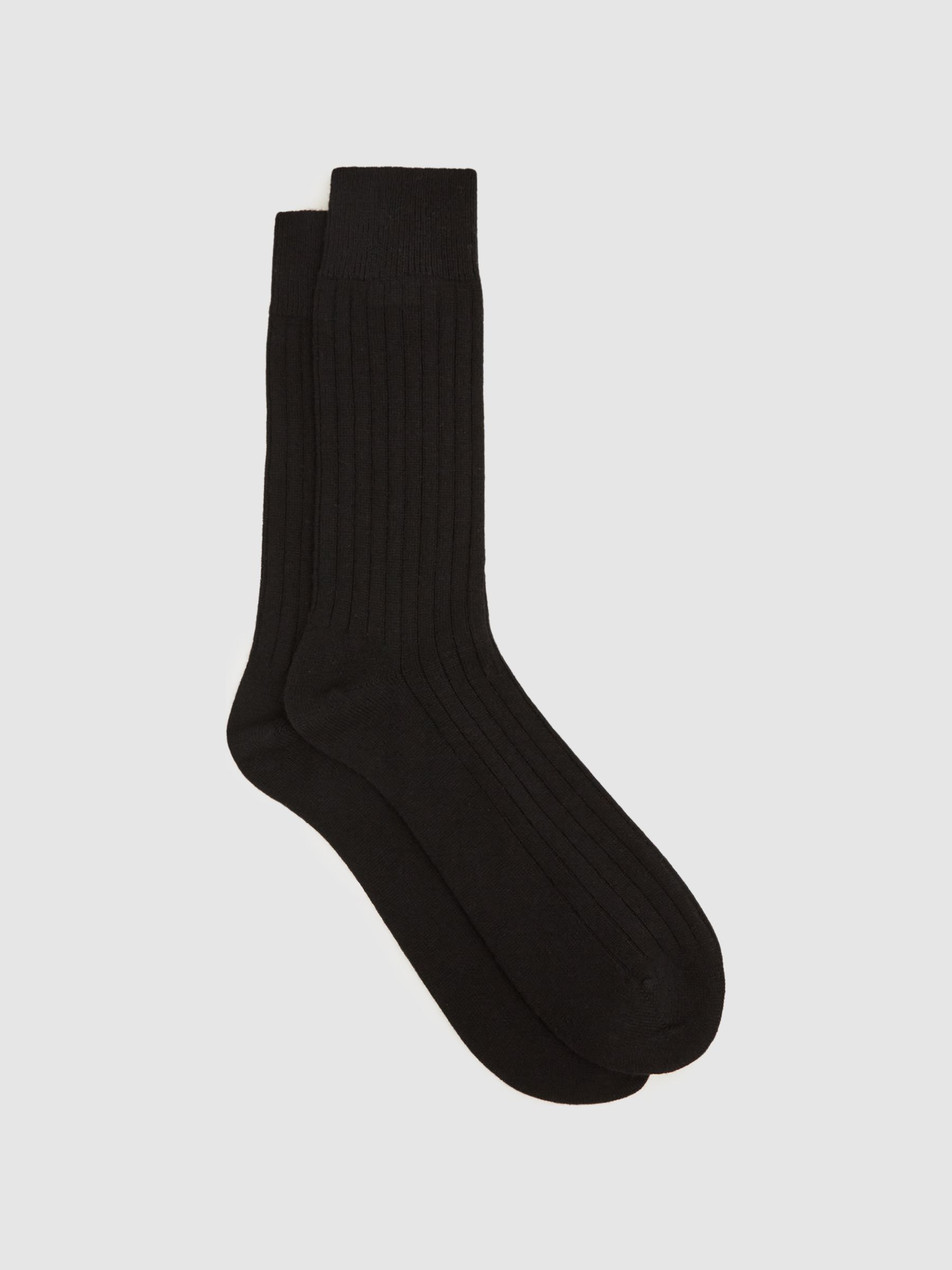 Wool-Cashmere Blend Ribbed Socks in Black - Image 1 of 3