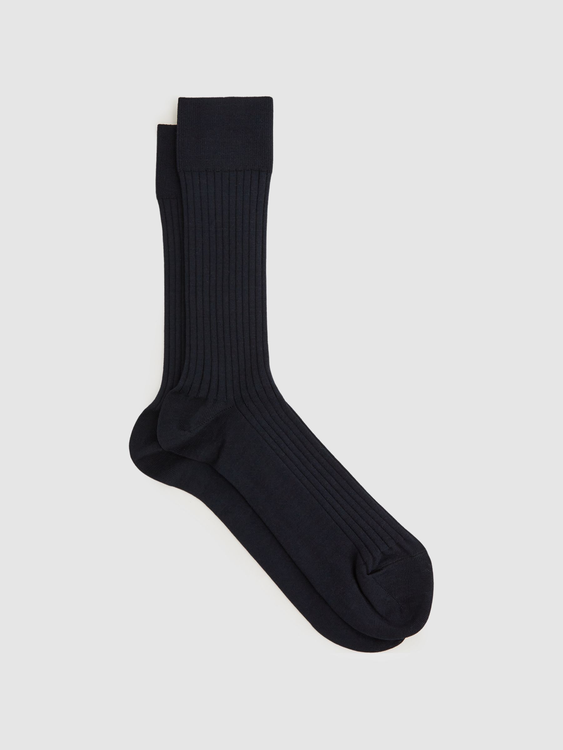 Ribbed Mercerised Cotton Blend Sock in Navy - Image 1 of 3