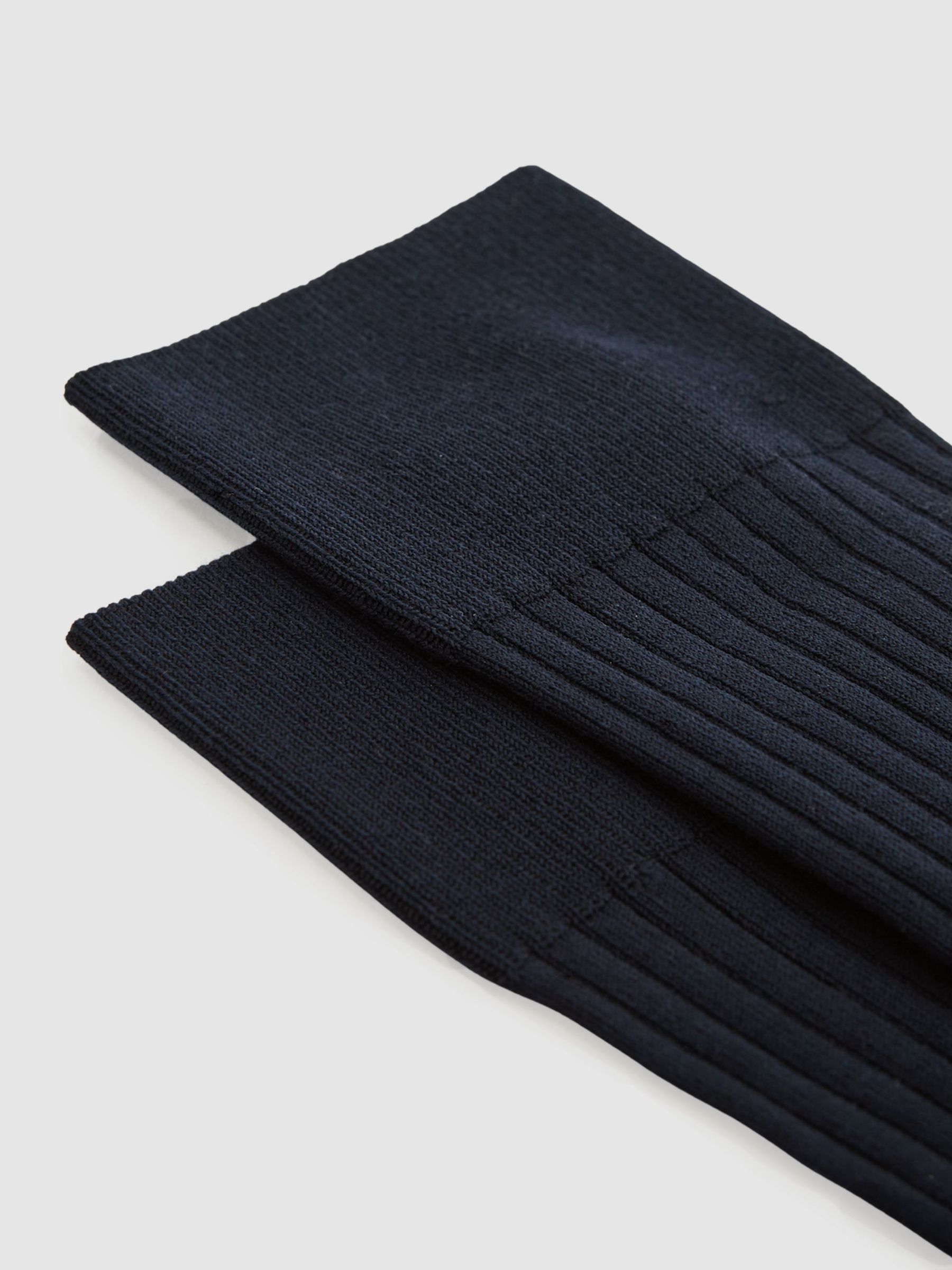 Ribbed Mercerised Cotton Blend Sock in Navy - Image 2 of 3