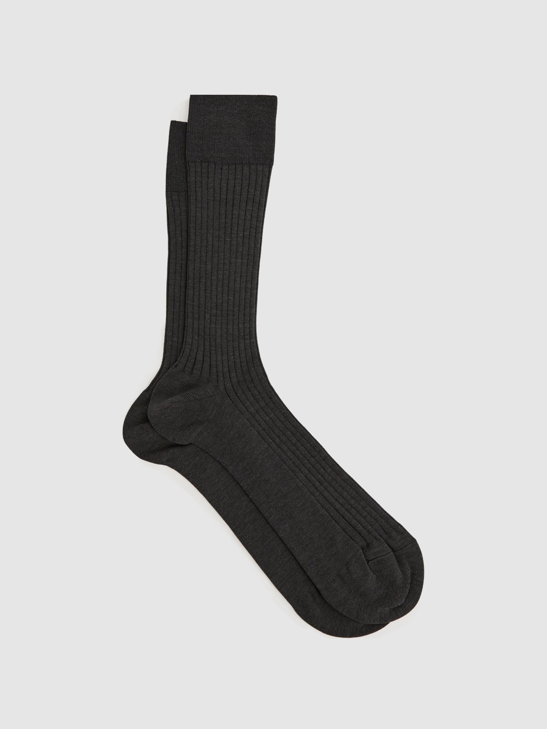 Ribbed Mercerised Cotton Blend Sock in Mid Grey - Image 1 of 3