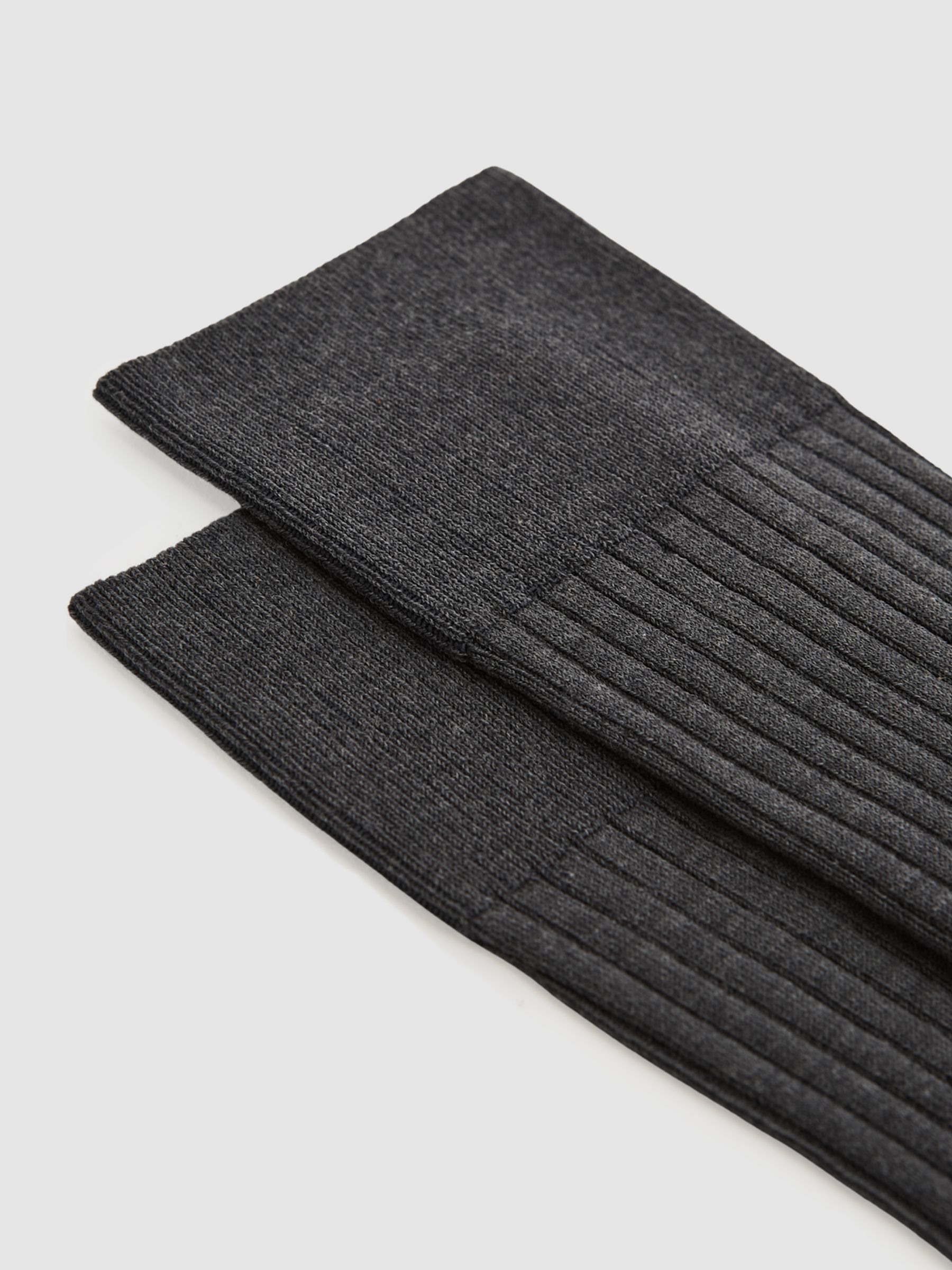 Ribbed Mercerised Cotton Blend Sock in Mid Grey - Image 2 of 3