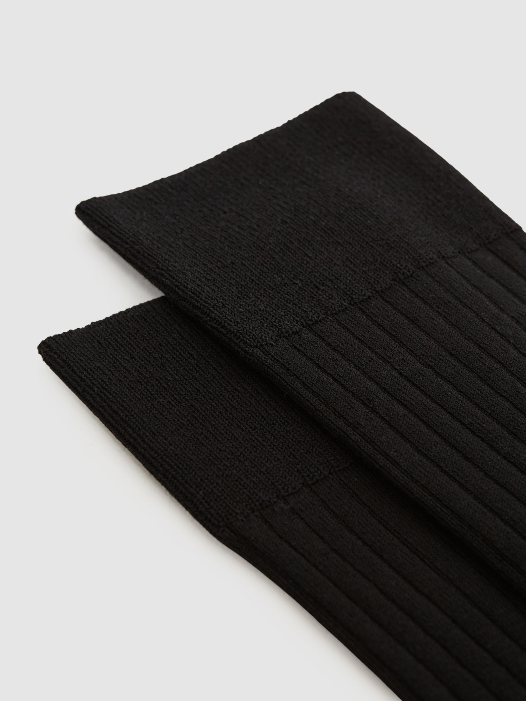 Ribbed Mercerised Cotton Blend Sock in Black - Image 2 of 3