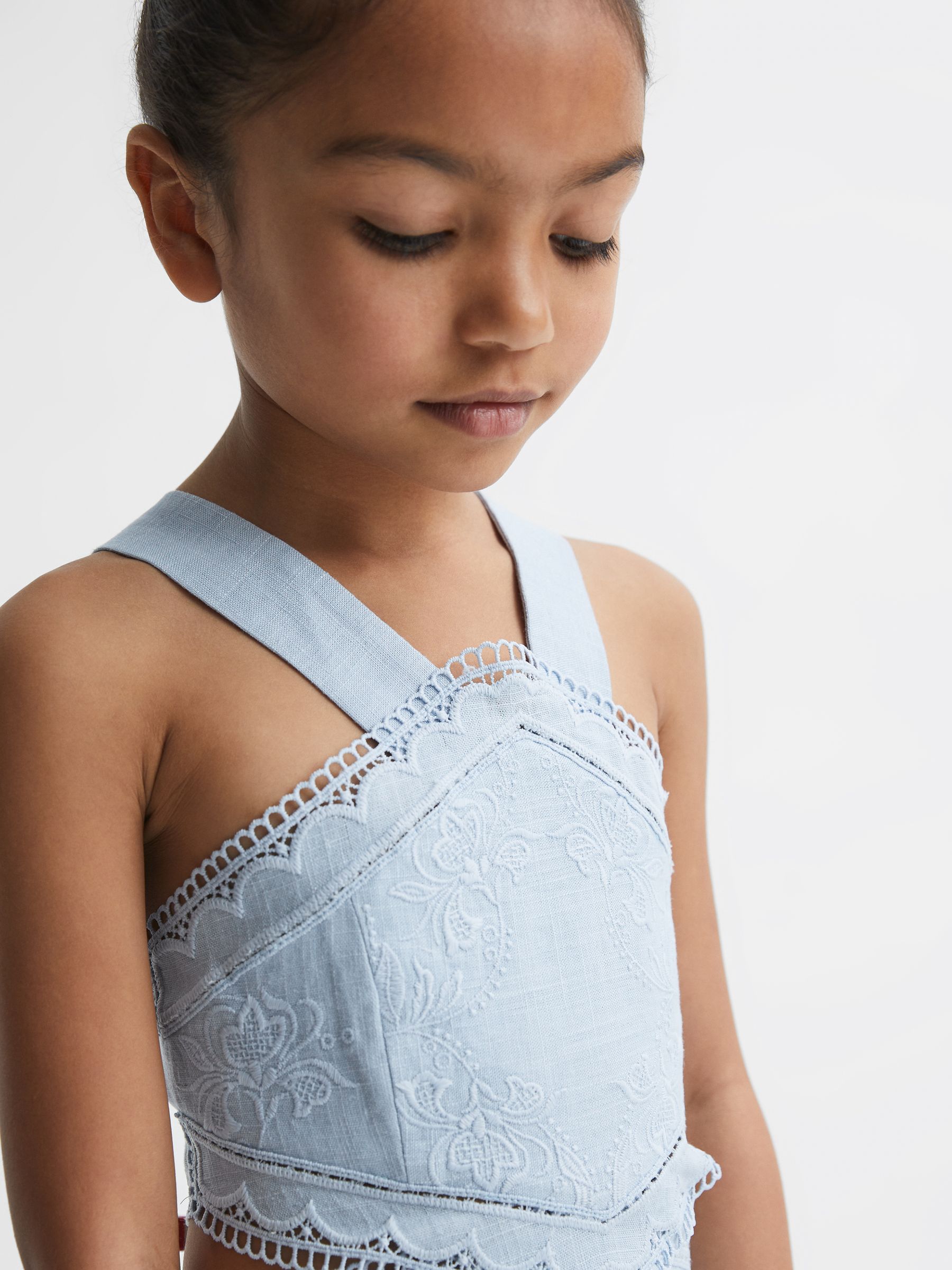 Junior Cross Back Embroidered Dress in Blue - Image 4 of 6