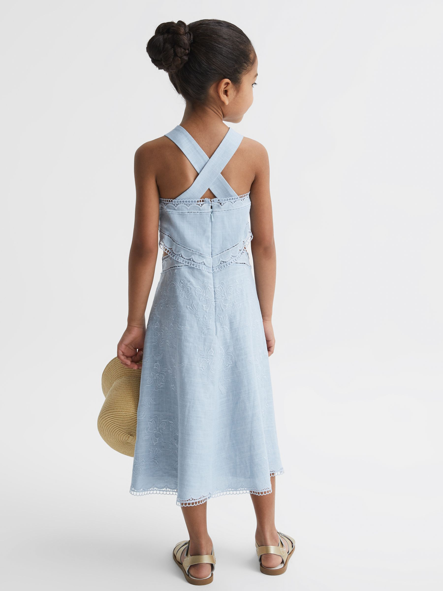 Junior Cross Back Embroidered Dress in Blue - Image 5 of 6