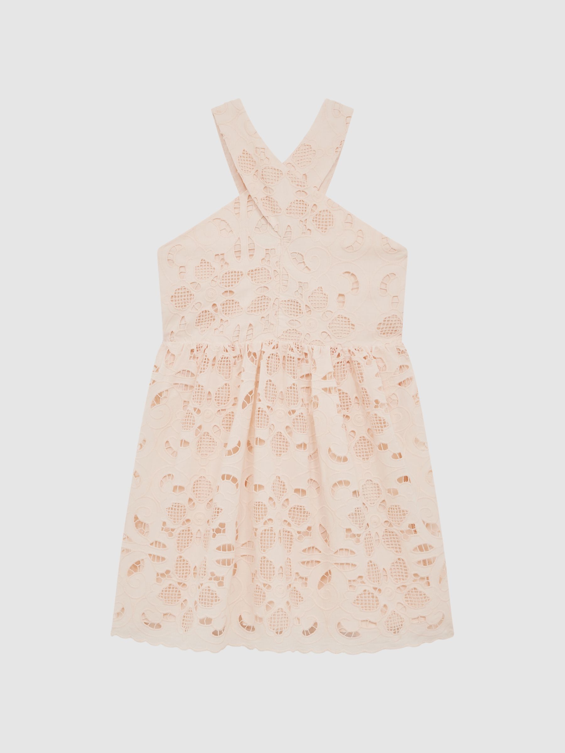 9-12 yrs Cross Back Lace Dress in Pink - Image 2 of 6