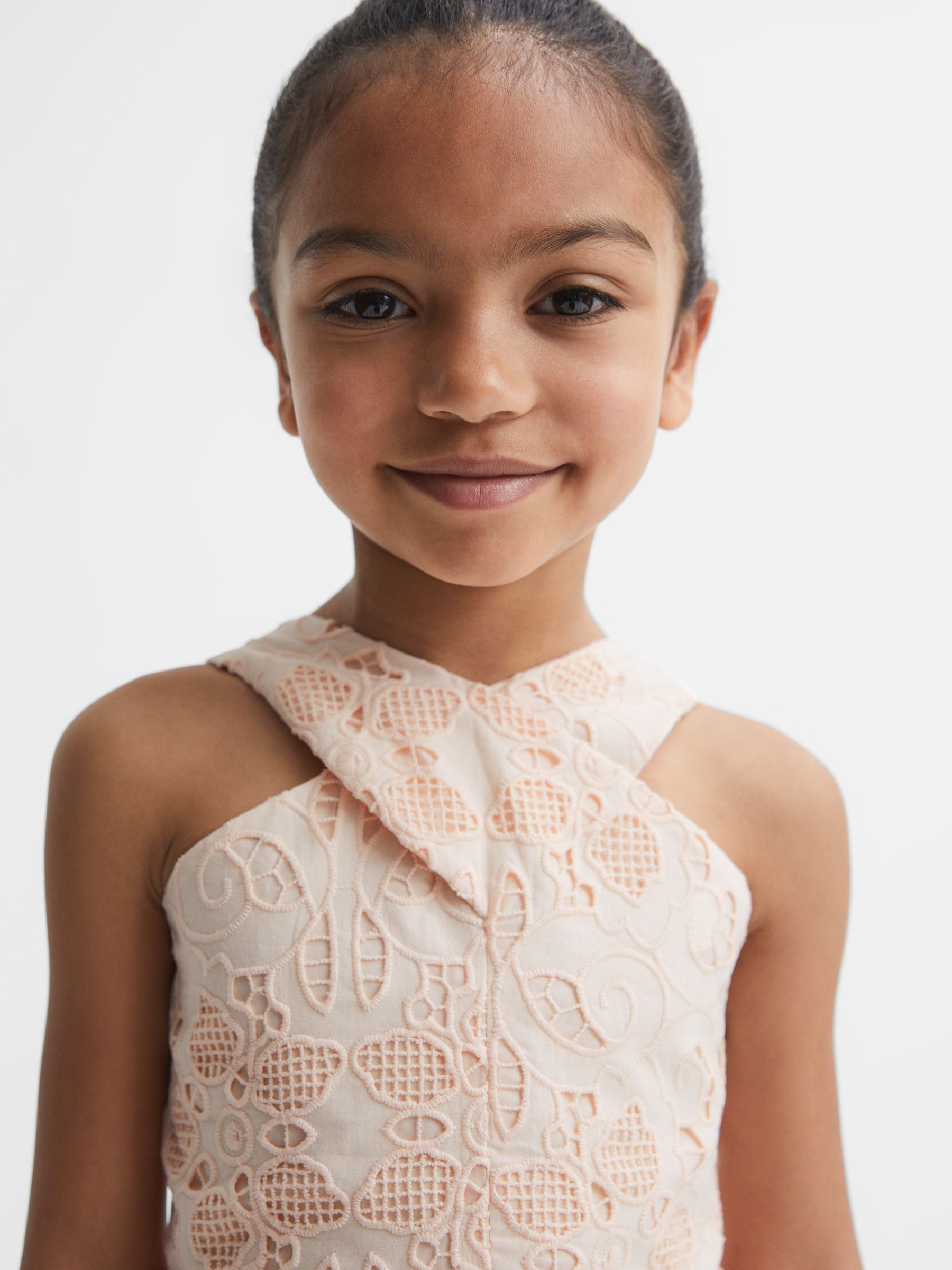 9-12 yrs Cross Back Lace Dress in Pink - Image 4 of 6