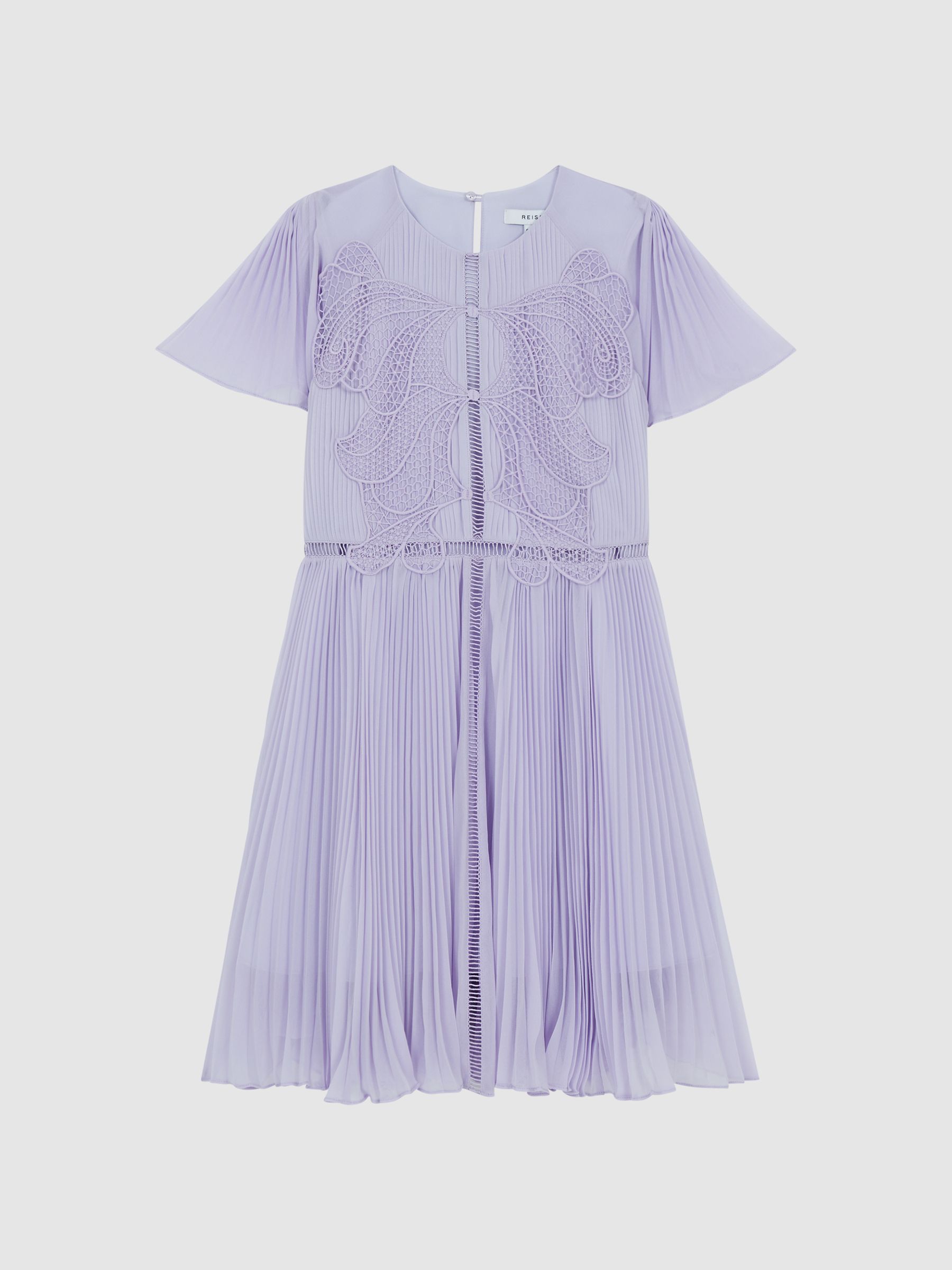 Lace Embroidered Pleated Dress in Lilac - Image 2 of 6
