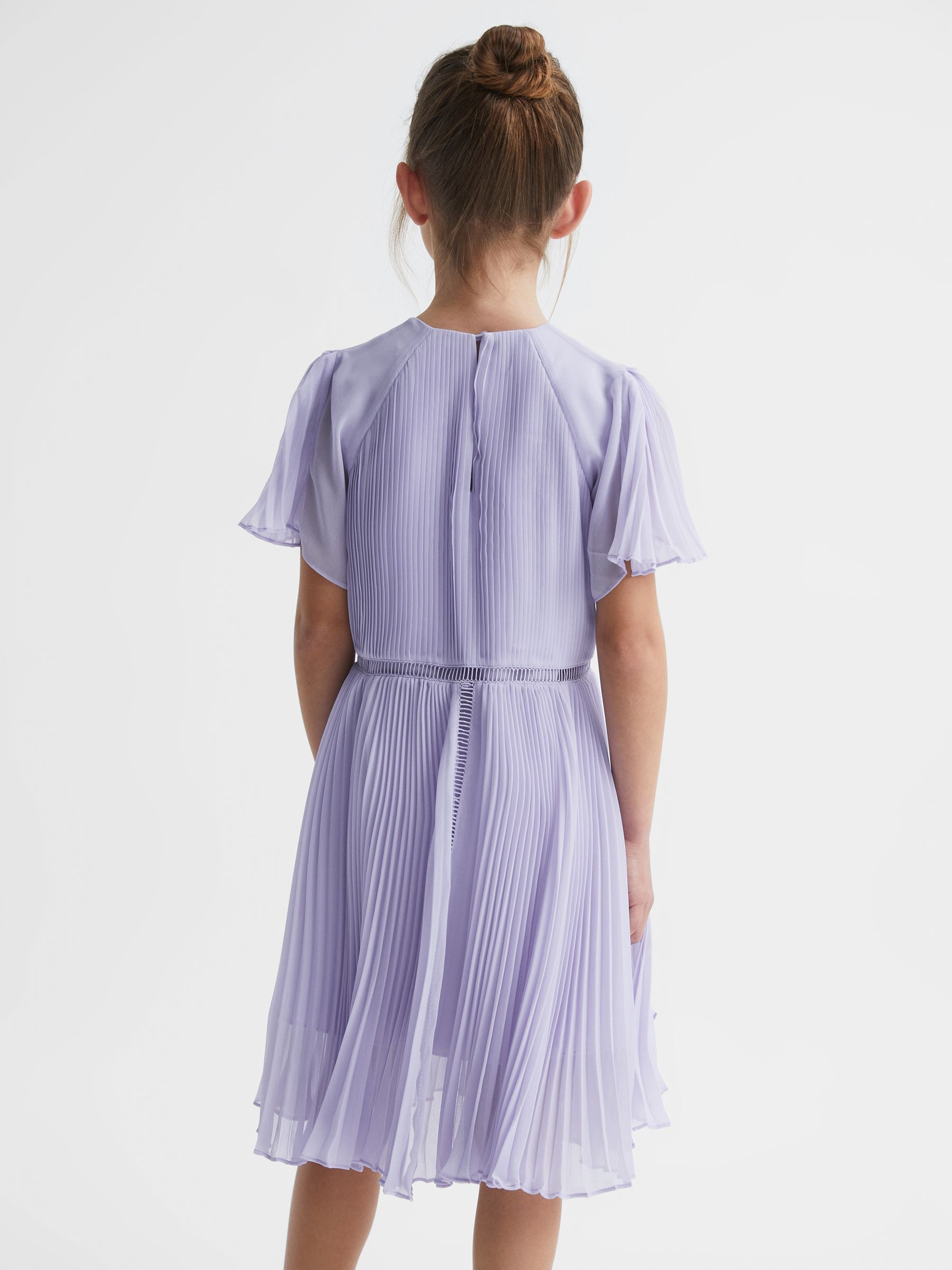 Lace Embroidered Pleated Dress in Lilac - Image 5 of 6