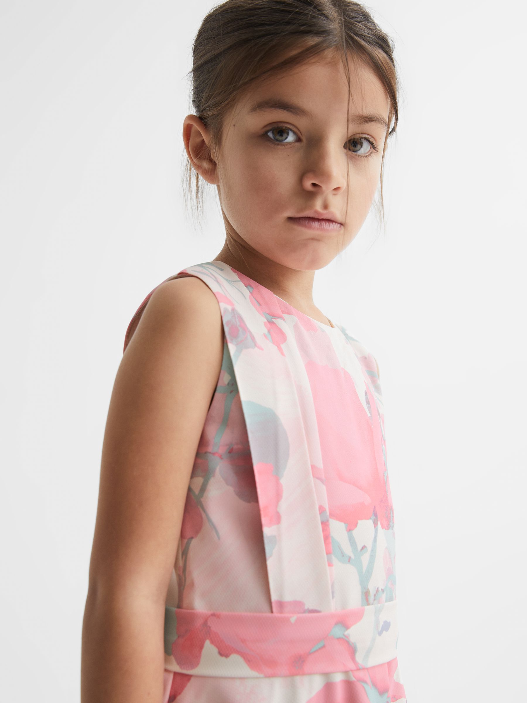 9-12 yrs Floral Printed Belted Dress in Pink - Image 4 of 6