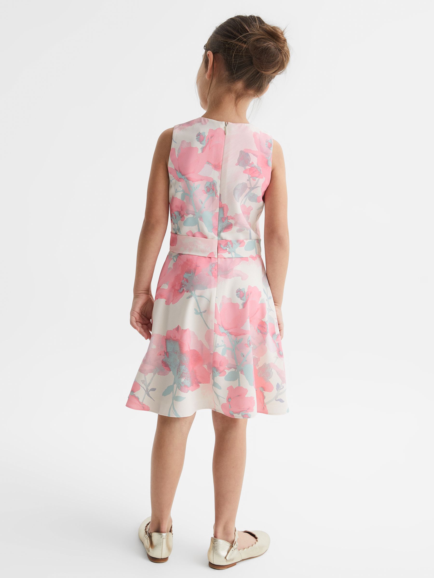 9-12 yrs Floral Printed Belted Dress in Pink - Image 5 of 6