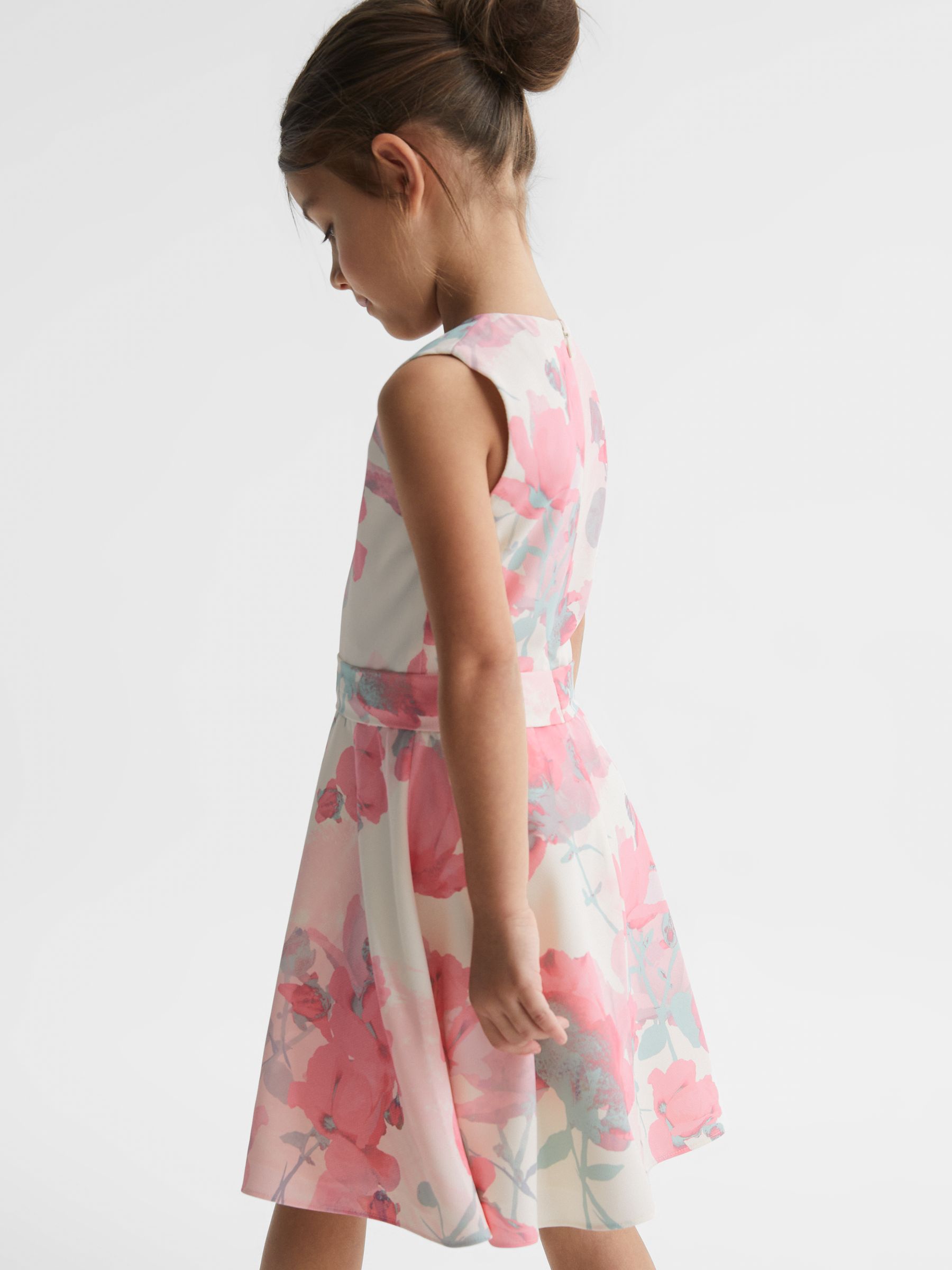 4-9 yrs Floral Printed Belted Dress in Pink - Image 3 of 6