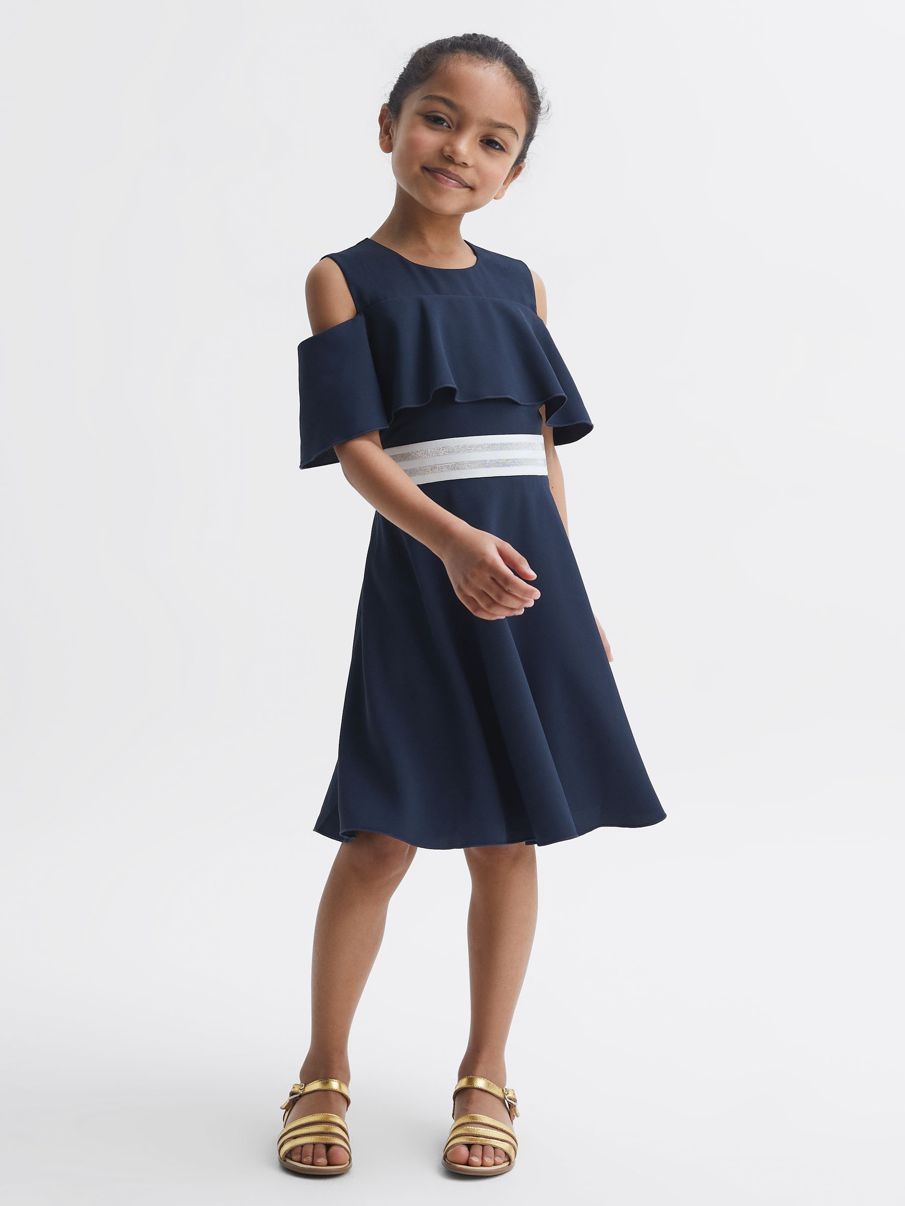 Senior Off-The-Shoulder Dress in Navy - Image 1 of 5