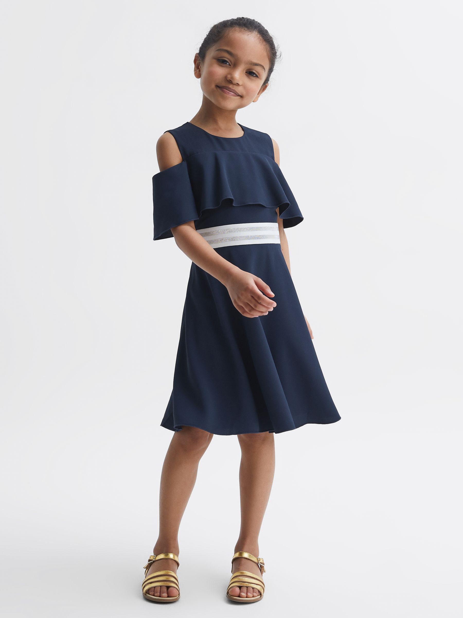 4-9 yrs Off-The-Shoulder Dress in Navy - Image 3 of 6