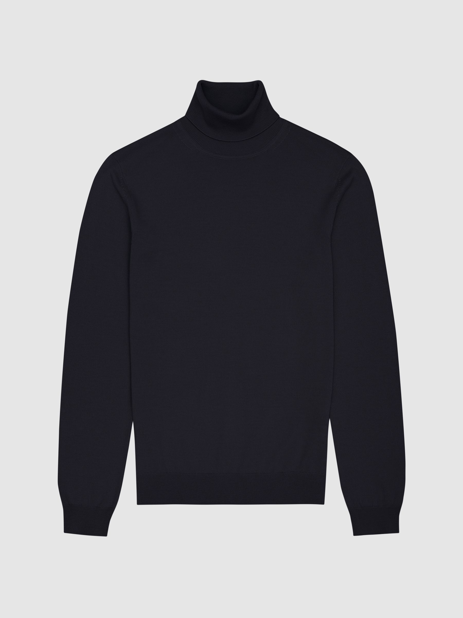 Slim Fit Merino Wool Roll Neck Jumper in Navy - Image 2 of 6